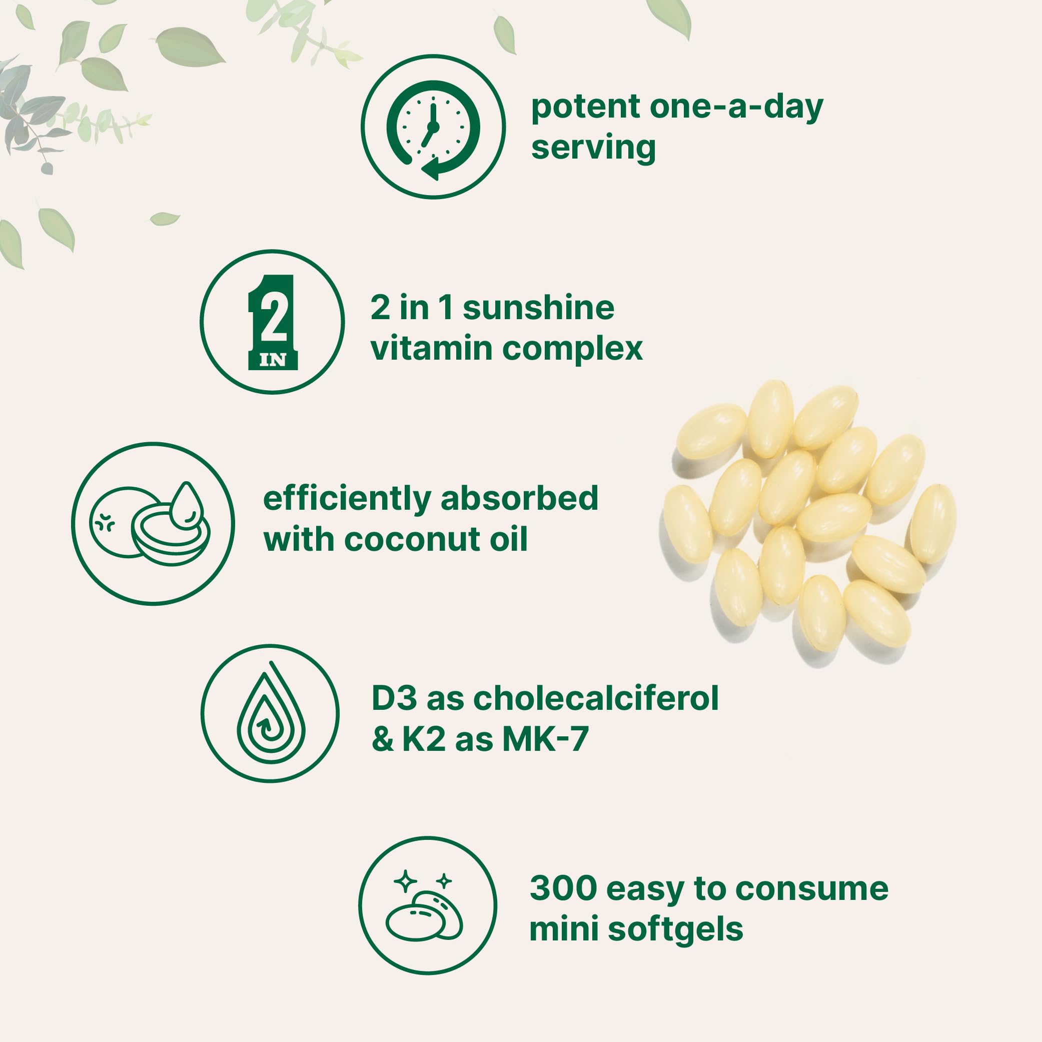 Vitamin D3 5000 IU Plus K2 (MK-7) 100 mcg, 300 Virgin Coconut Oil Softgels Micro Ingredients uk supplements