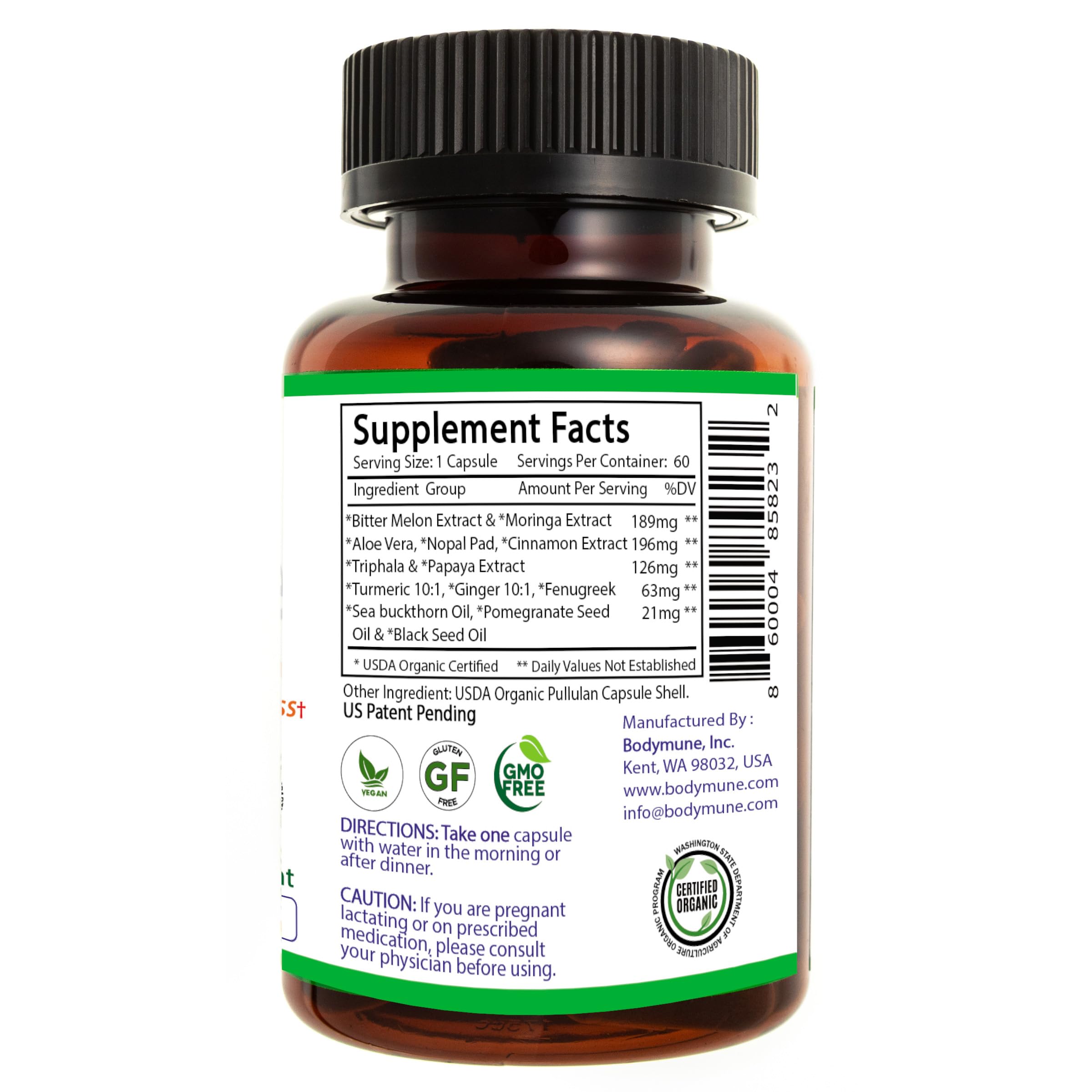 Bodymune USDA Organic Blood Sugar Blend | Supports Healthy Metabolism* | with Bitter Melon, Moringa, Aloe Vera, Nopal, Papaya Extracts & More | 60-Day Supply | Vegan & Non-GMO | USA-Made Bodymune uk supplements