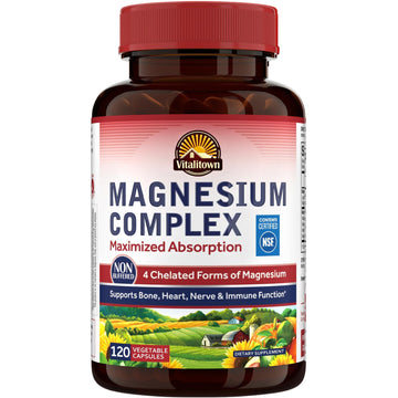 Vitalitown Magnesium Complex Supplement 500mg - NSF Certified Magnesium Glycinate, Malate, Taurate & Citrate - Chelated High Absorption & Gentle on Stomach - Vegan Non-GMO 120 Capsules VITALITOWN uk supplements