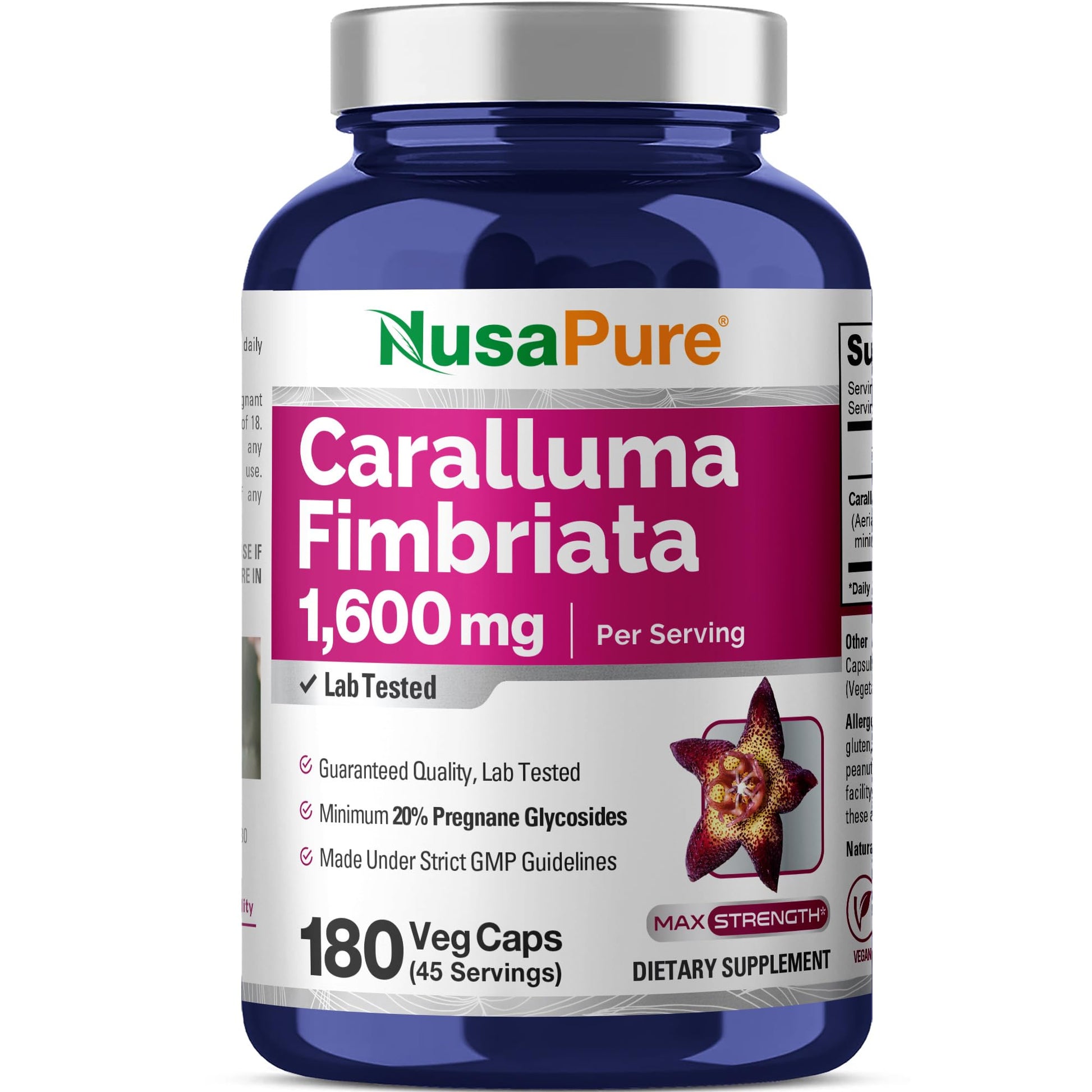 NusaPure Caralluma Fimbriata 1600mg - 180 Veggie Capsules (Non-GMO, Vegan) NusaPure uk supplements