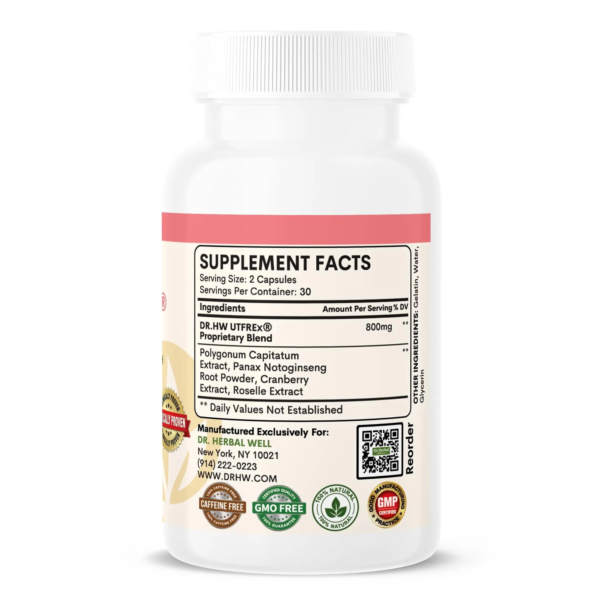 DR. HERBAL WELL UTFREX Clinically Proven Urinary Tract UTI Health Supplement Natural Support Cleanse Flush Protect (No Probiotics & D-Mannose) – 60 Capsules DR. HERBAL WELL uk supplements