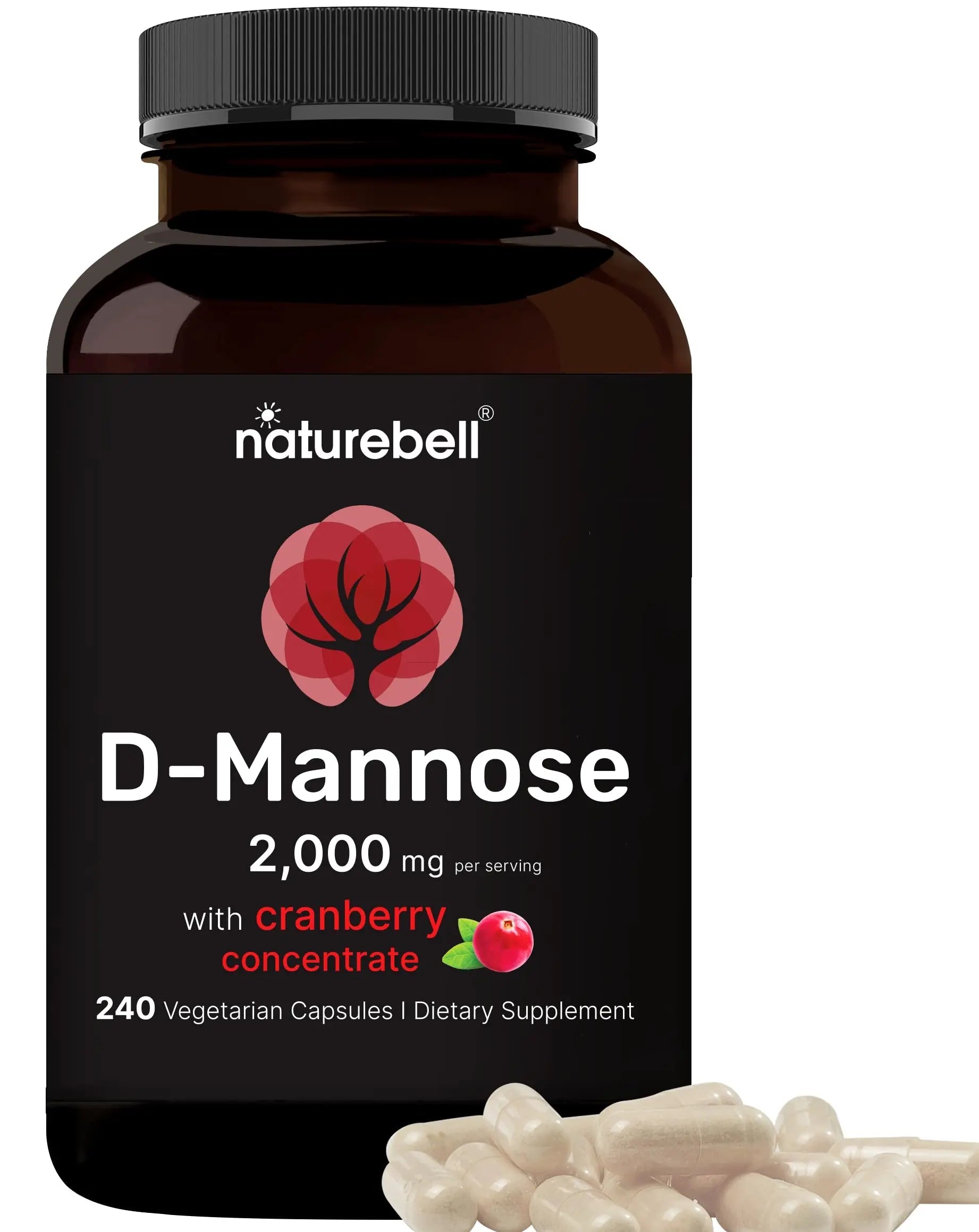 NatureBell D-Mannose 500mg Capsules (2,000mg Per Serving) | 240 Veggie Capsules + Cranberry Concentrate 40mg – Fast Acting Urinary Tract Health Pills – Ultra UTI Support for Women & Men NatureBell uk supplements