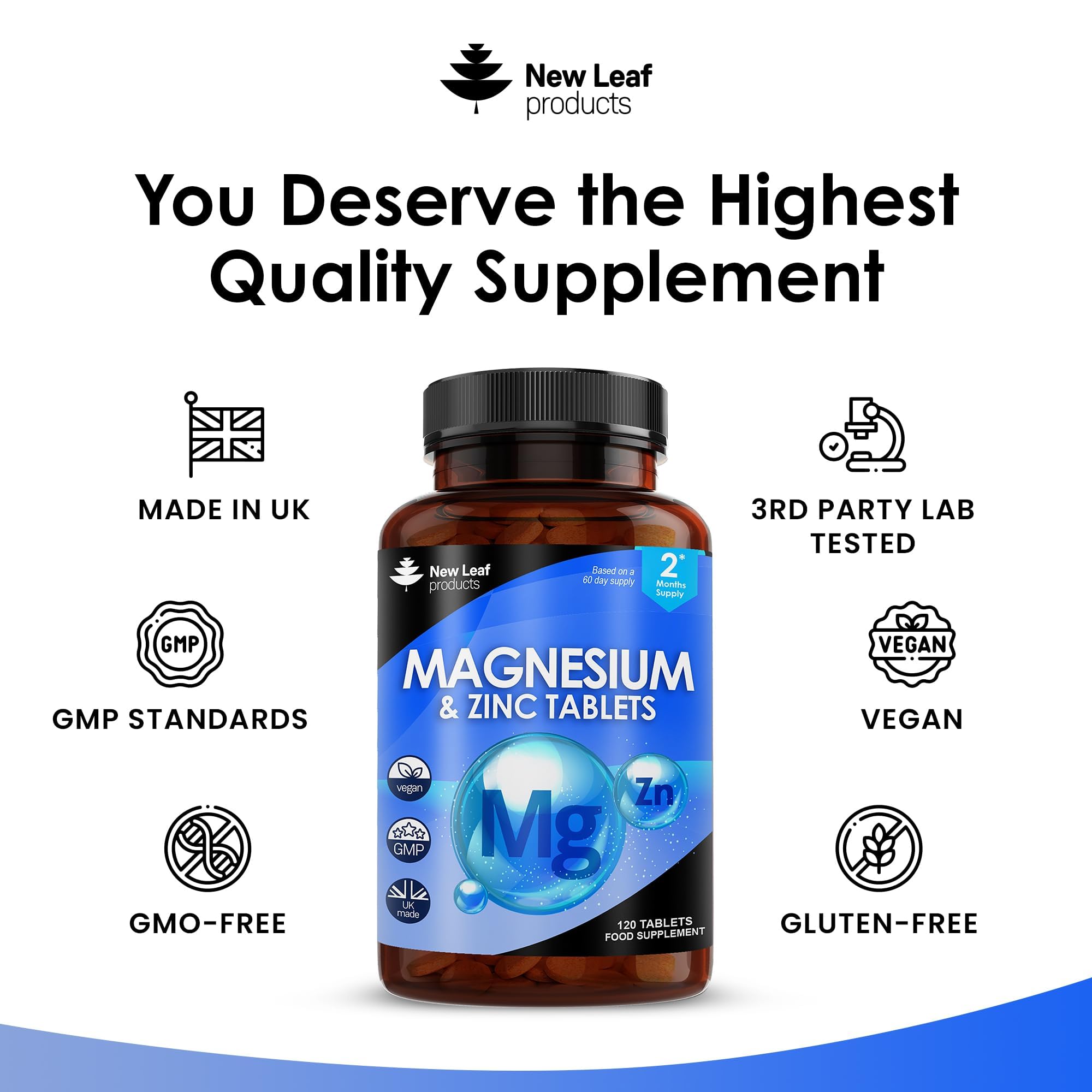 Magnesium Supplements 516mg With Zinc - 120 Magnesium Tablets Supports Muscle NEW LEAF PRODUCTS uk supplements