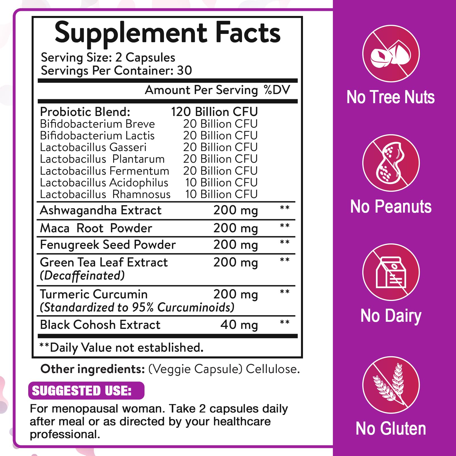 Menopause Supplements for Women, 120 Billion CFU Menopause Probiotics for Women, All-Natural Probiotic for Hot Flashes Menopause, Night Sweats, Mood Swings, Gut and Hormone - 60 Herbal Capsules Zwllood uk supplements