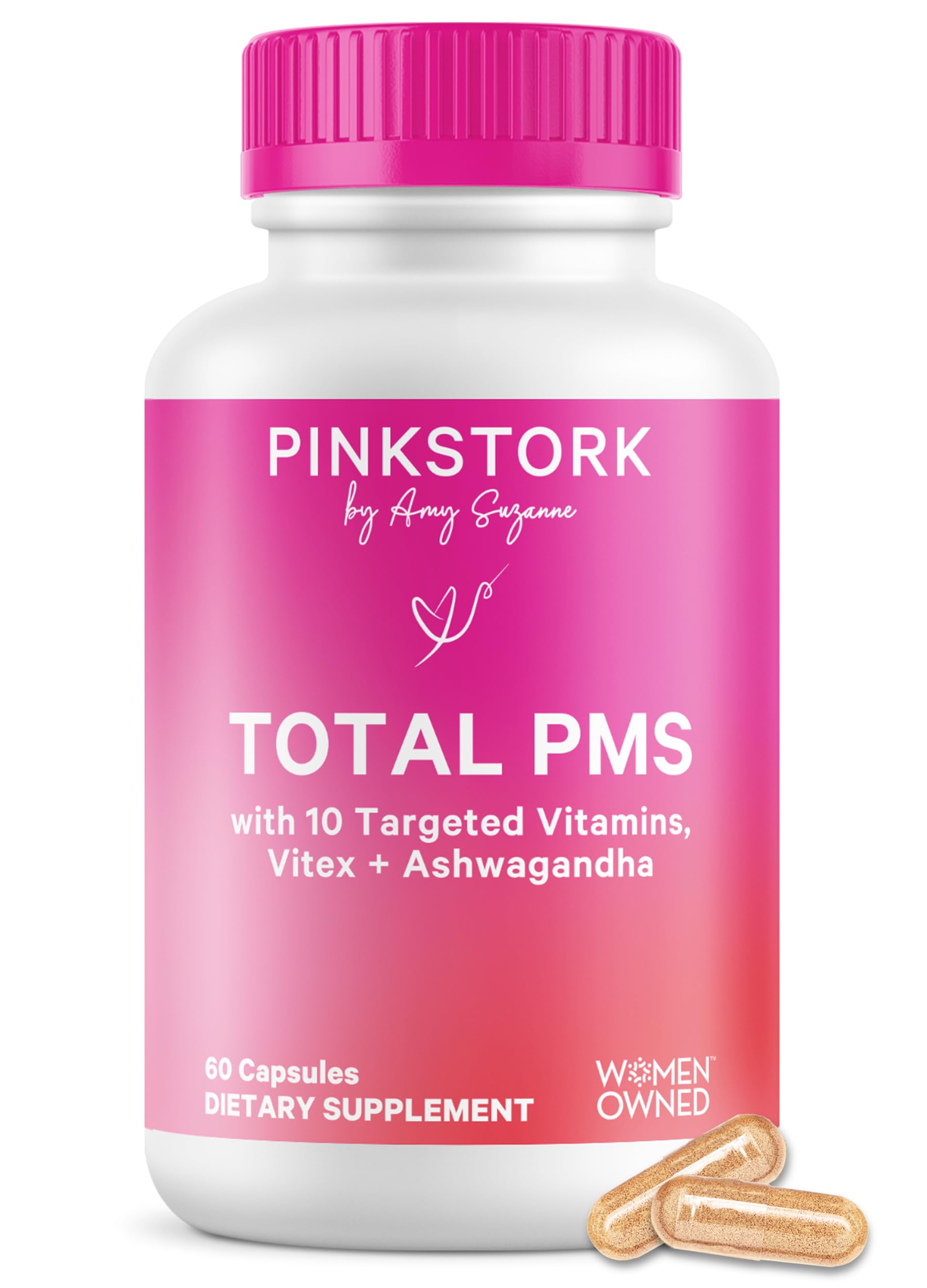 Pink Stork PMS Supplement for Women - Vitex, Ashwagandha, Maca Root & 10 Vitamins & Minerals to Support Hormone Balance, Mood, Bloating, Period Regularity - 60 Capsules Pink Stork uk supplements