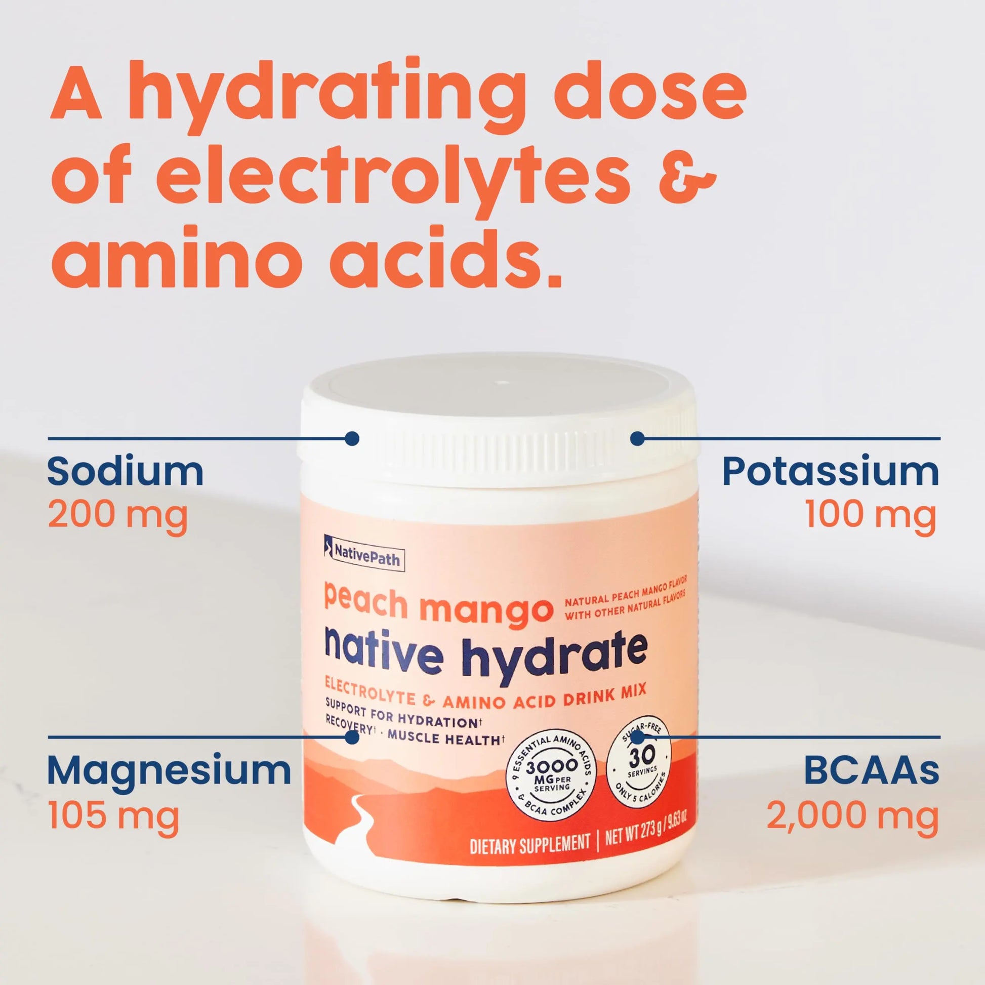 NativePath Hydrate, Zero Sugar, Electrolytes Powder with BCAAs, Peach Mango Hydration, Keto & Paleo Friendly, 30 Servings NativePath uk supplements