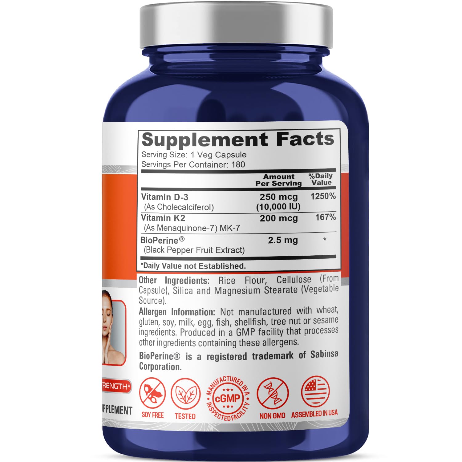 NusaPure Vitamin K2 (MK7) (200mcg) + Vitamin D3 (10000 IU) 180 Veg Caps - Bioperine, Soyfree, Non-GMO NusaPure uk supplements