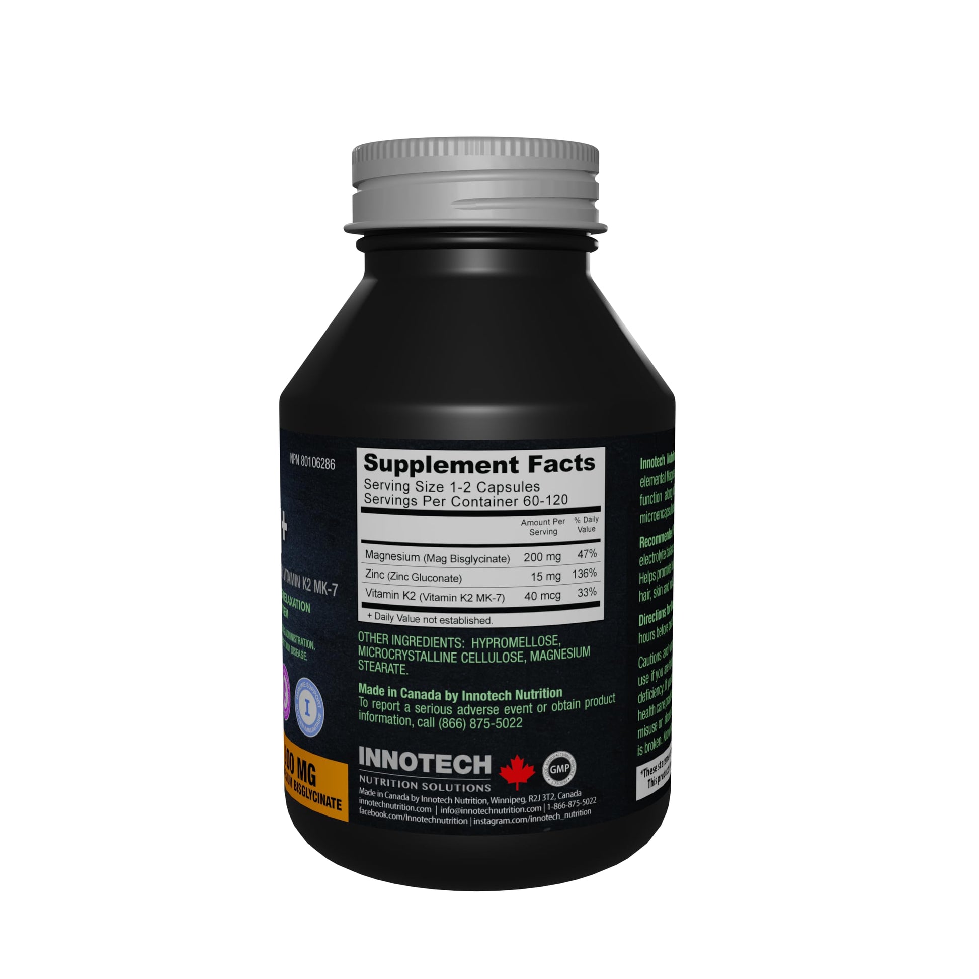 Innotech Nutrition Magnesium Plus Muscle Bone & Sleep Support Magnesium Bisglycinate Zinc & Vitamin K2 120 Vegan Capsules Innotech Nutrition Solutions uk supplements
