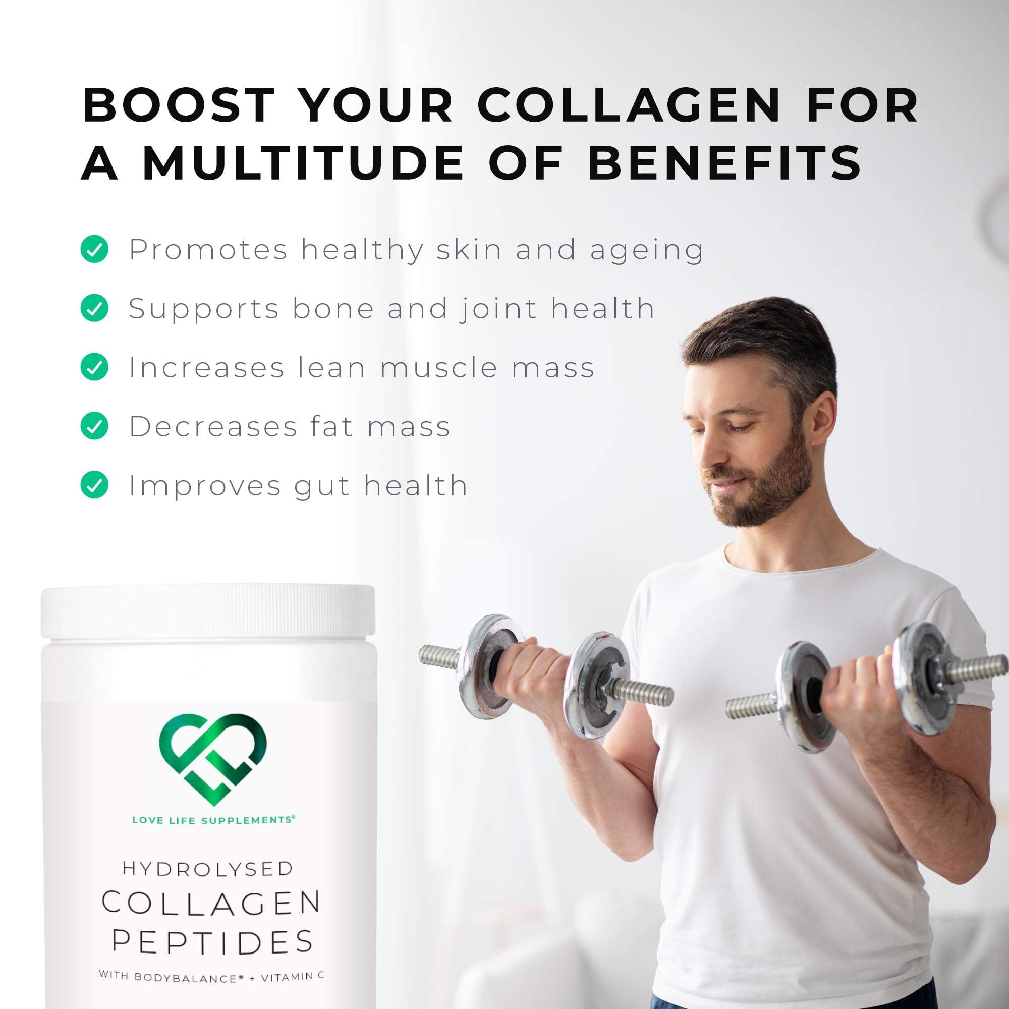 BODYBALANCE® Collagen Powder by LLS - Hydrolysed Bovine Collagen Peptides Types 1 & 3 with Vitamin C - Joint, Ligament LOVE LIFE SUPPLEMENTS uk supplements