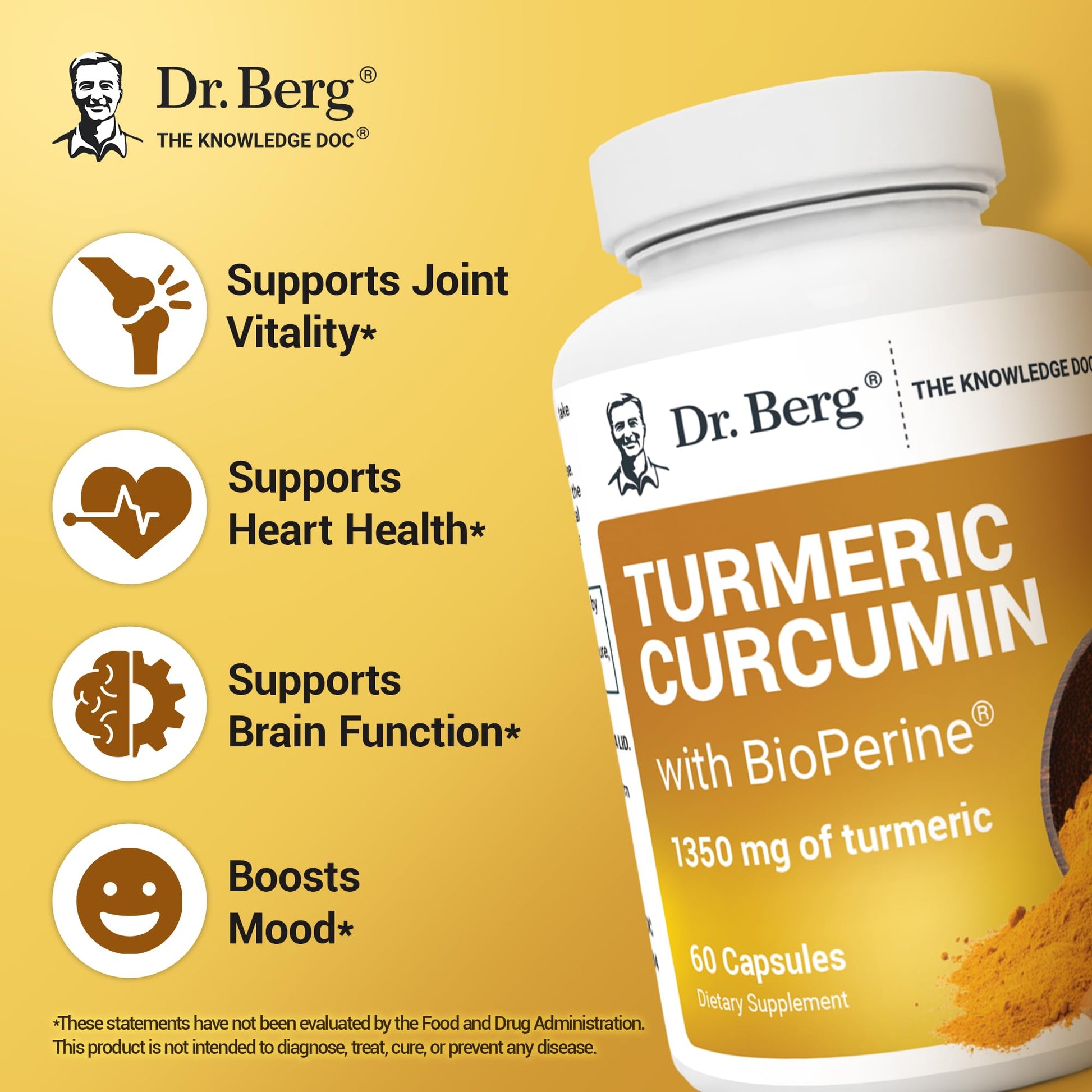 Dr. Berg (Only 2 Per Day) Turmeric Supplement with Black Pepper (BioPerine) - 1350 mg Turmeric Curcumin Supplement with 95% Curcuminoids – Turmeric Curcumin with Black Pepper – 60 Turmeric Capsules Dr. Berg Nutritionals uk supplements
