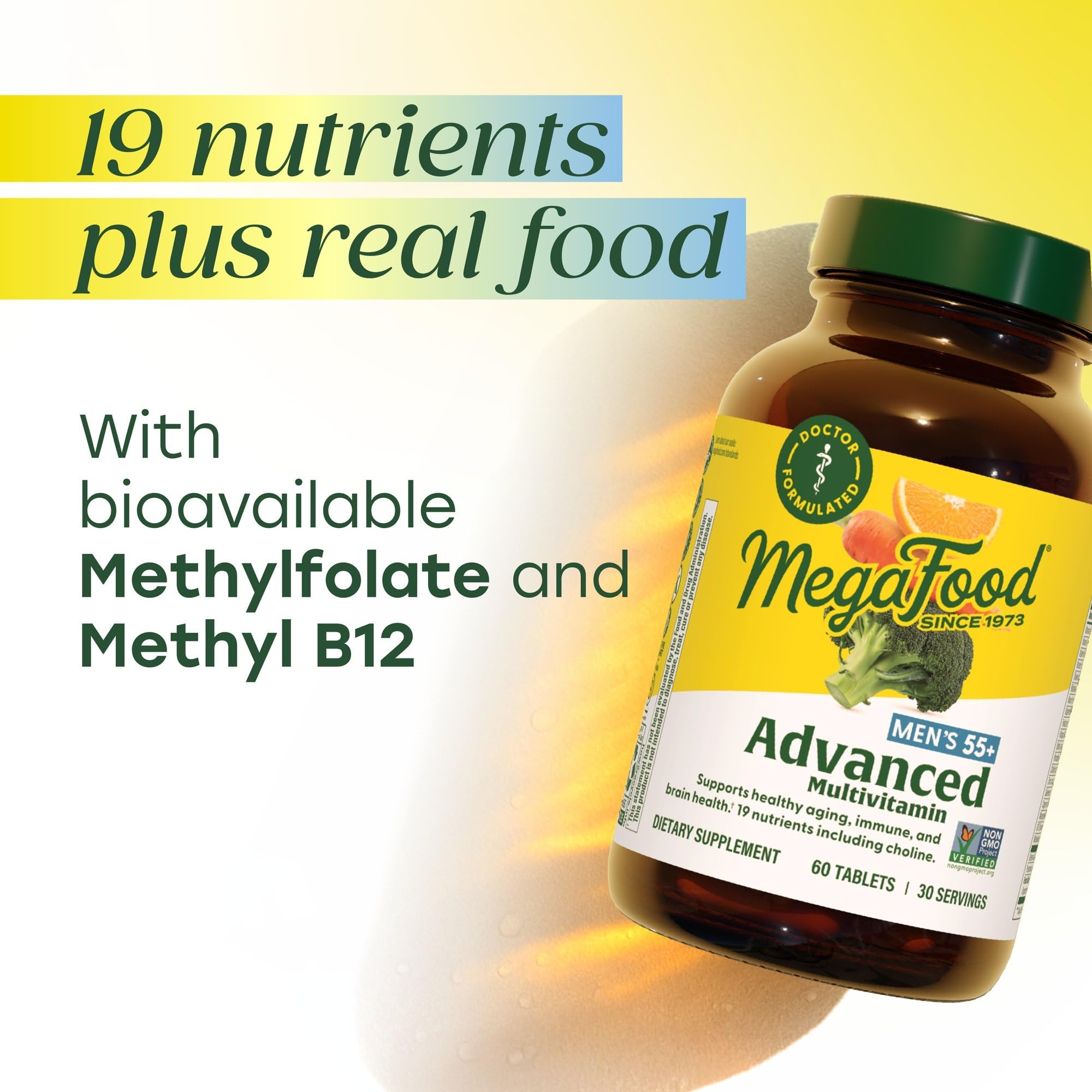 MegaFood Advanced Multivitamin for Men 55+, Mens Multivitamins 50 Plus, Methylated B12, Methyl folate, Choline, Vitamin D, Brain & Muscle Health, Immune Support, Vegetarian - 120 Tablets (60 Servings) MegaFood uk supplements