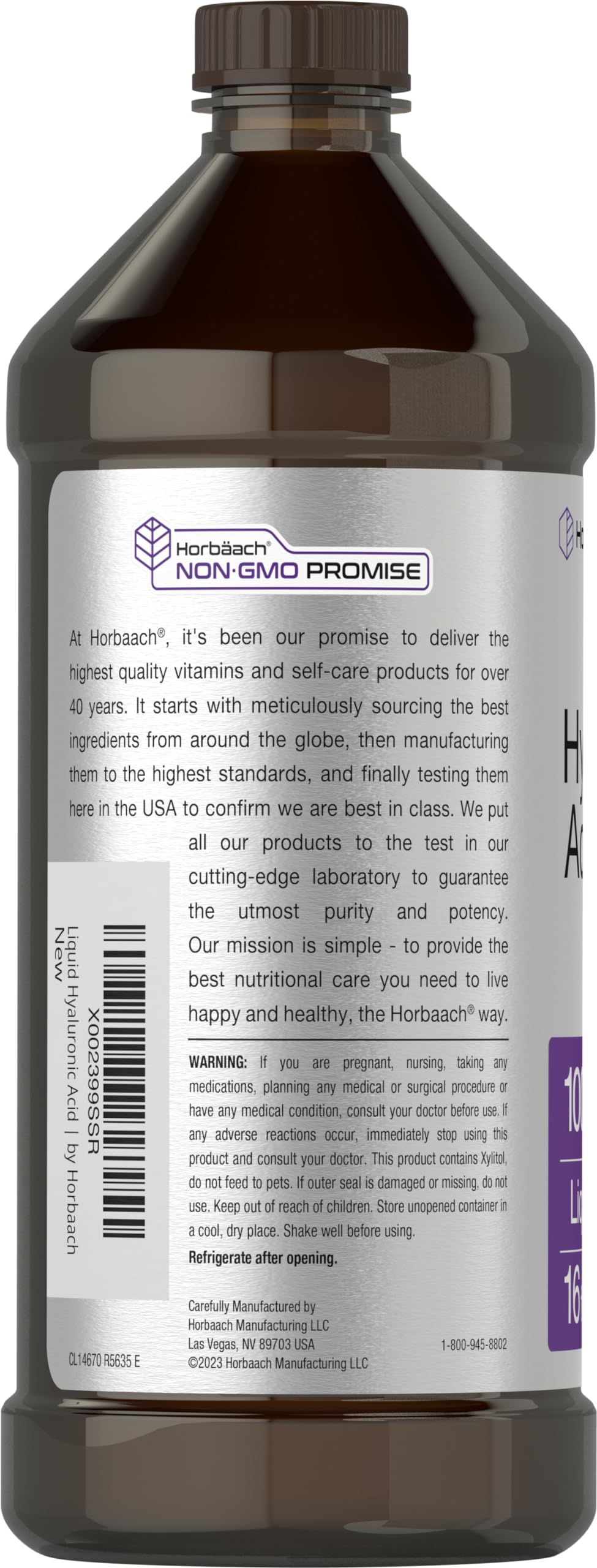 Liquid Hyaluronic Acid Supplement | 100 mg | 16 oz | Mixed Berry Flavor | Non-GMO Horbäach uk supplements