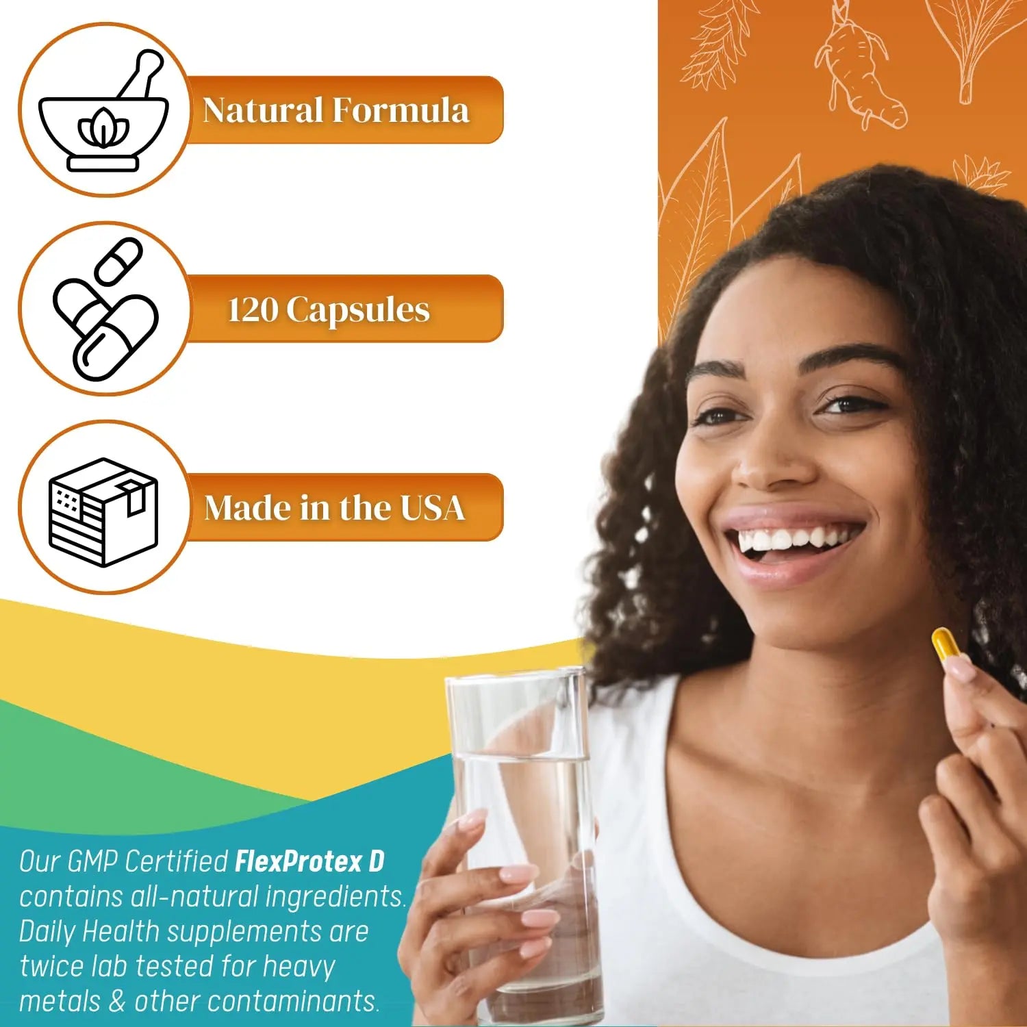Daily Health, Flexprotex D 884mg Joint Muscle Support 120 Capsules Natural Herbal Turmeric Chondroitin Glucosamine Yucca Boswellia Hyaluronic Acid Ashwagandha D3 Magnesium (1 Month Supply) Daily Health uk supplements