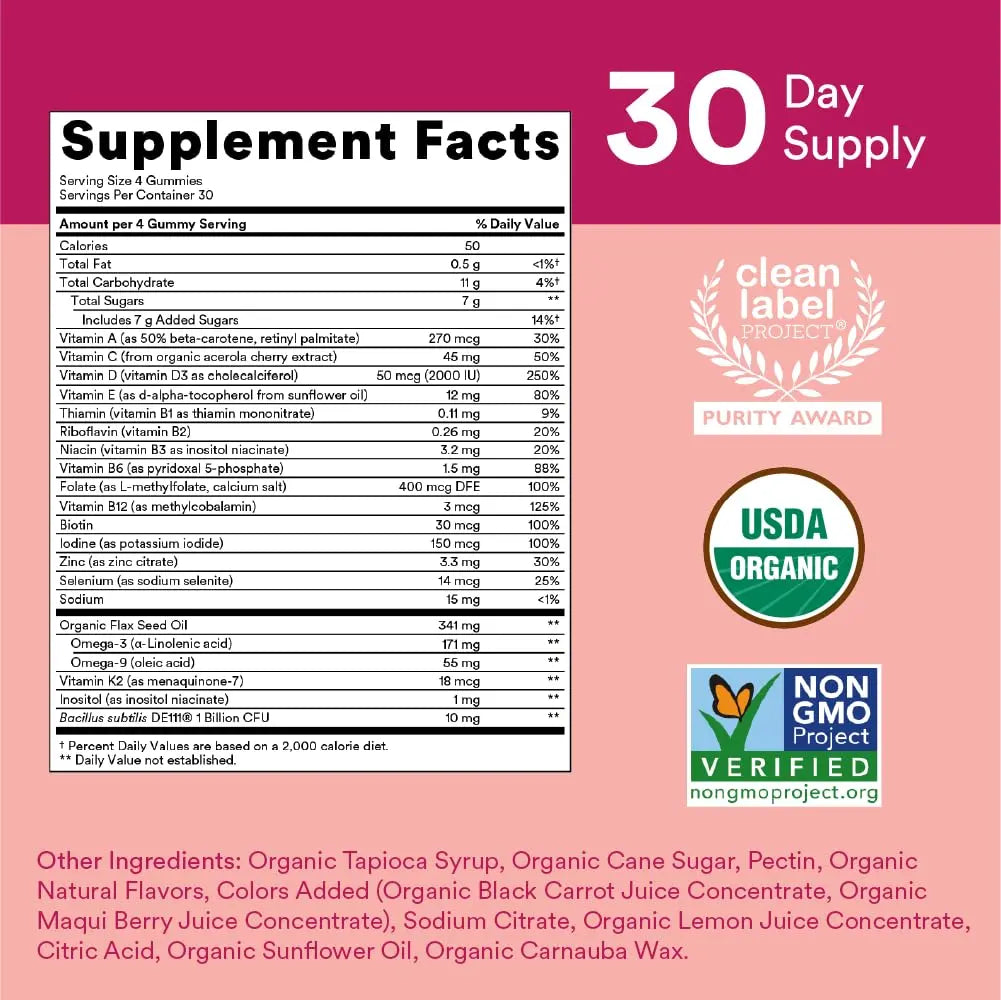 SmartyPants Organic Women's and Toddler Multivitamin Gummies with Probiotics, Omega 3, Vitamins D3, B12, C, A, K, Zinc and More SmartyPants uk supplements