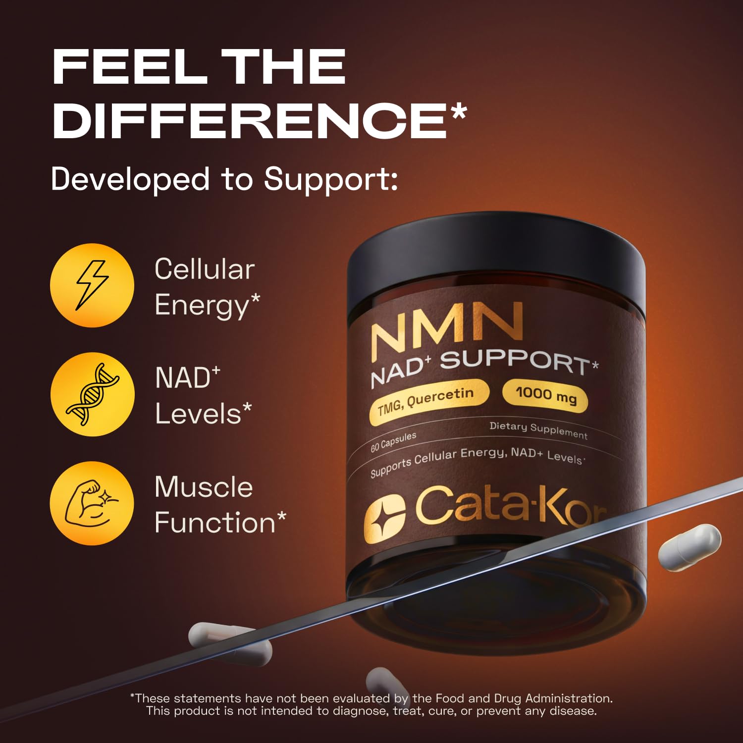 Cata-Kor NMN Supplement – 4-in-1 NAD Supplement with Quercetin | TMG | Resveratrol – NMNH Alternative – Supports Cellular Energy & NAD+ Levels – 60 Capsules – Third-Party Tested (1 Pack) Cata-Kor uk supplements