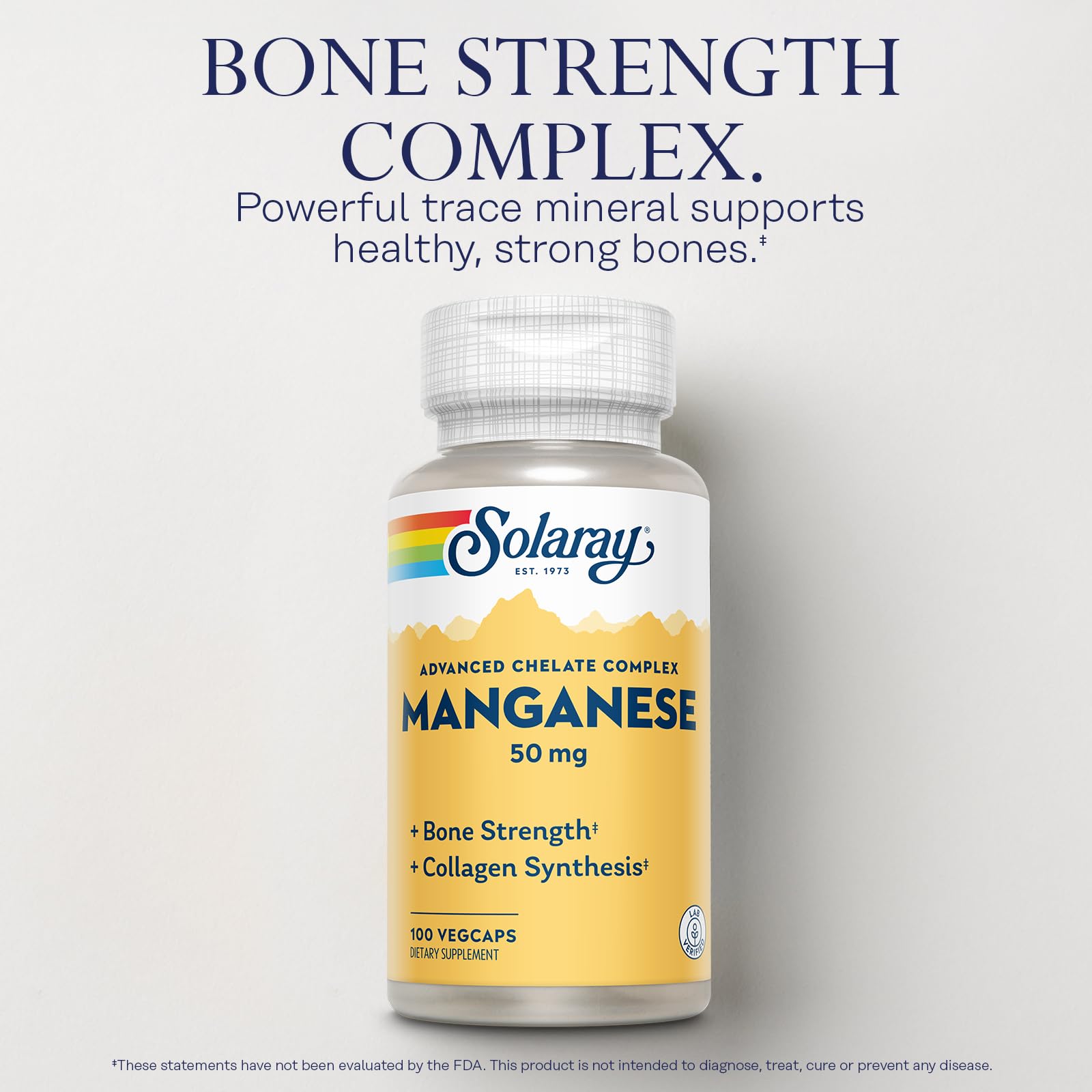 SOLARAY Manganese Supplement 50 mg - Essential Trace Minerals - Advanced Trace Mineral Supplements for Bone Strength and Bone Health Support - Lab Verified, 60-Day Guarantee, 100 Servings, 100 VegCaps SOLARAY uk supplements