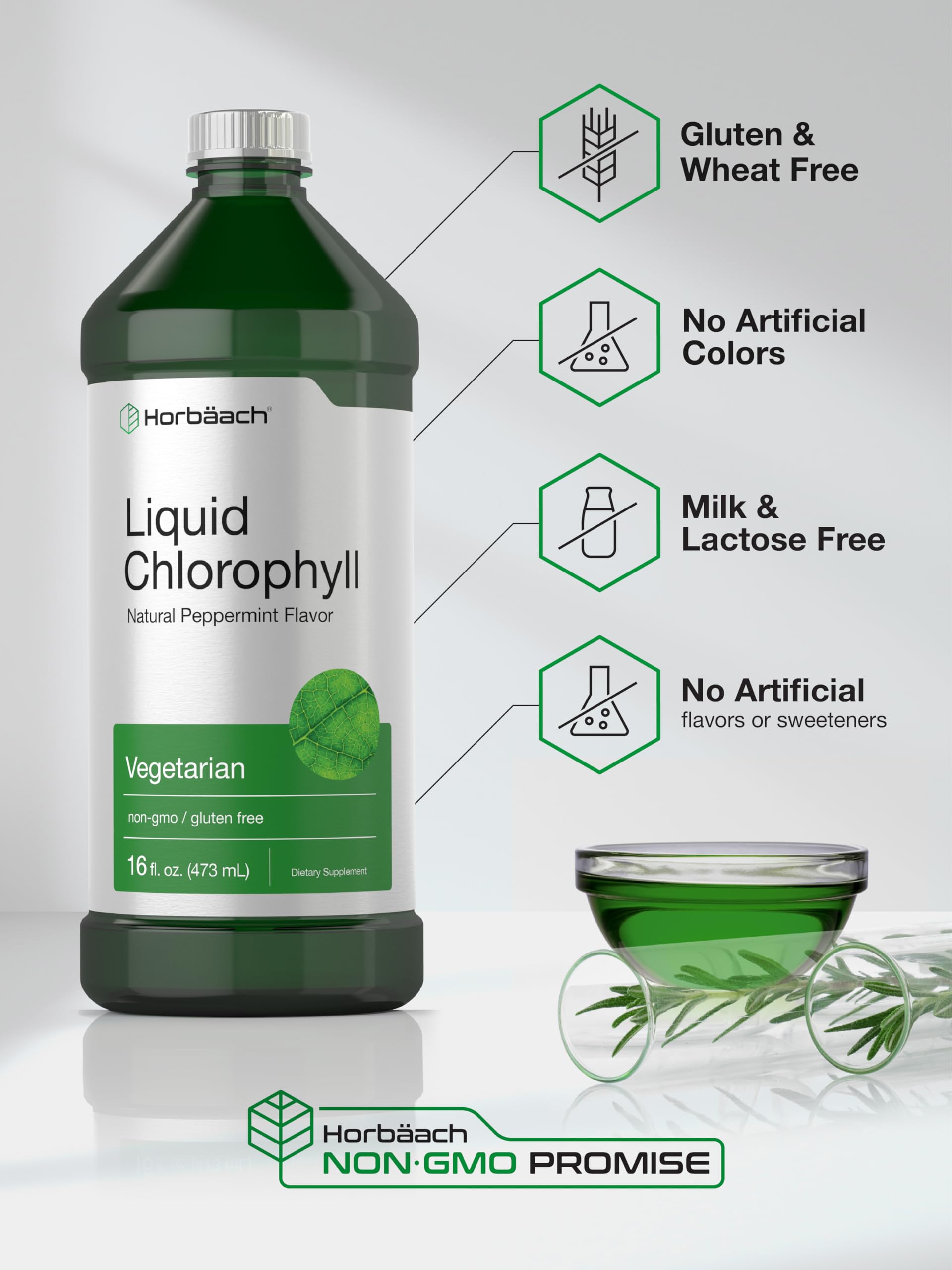 Chlorophyll Liquid Drops 100mg | 32 oz (2 x 16 oz Bottles) | Natural Peppermint Flavor Horbäach uk supplements