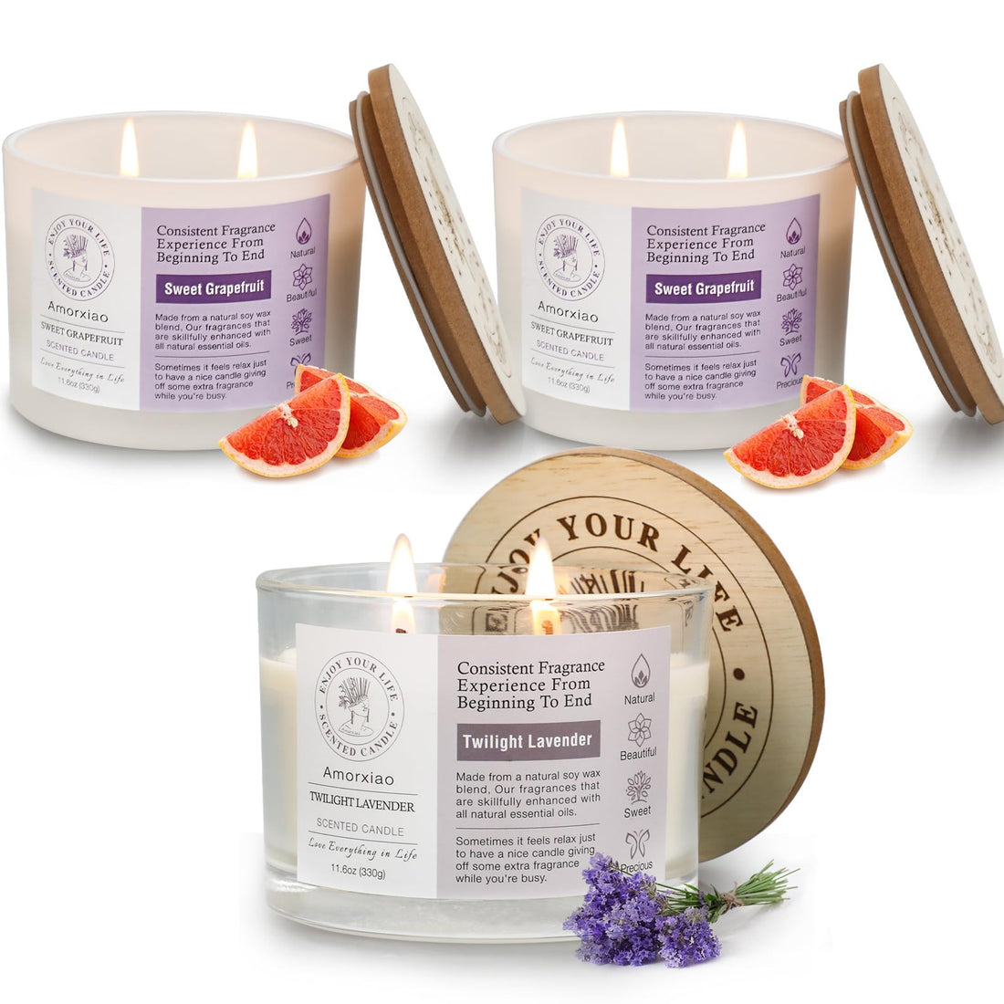 3 Pack Candles for Home Scented, 34.8 oz 240 Hour Long Lasting Candles Set, Grapefruit &Lavender ROSIANS uk supplements