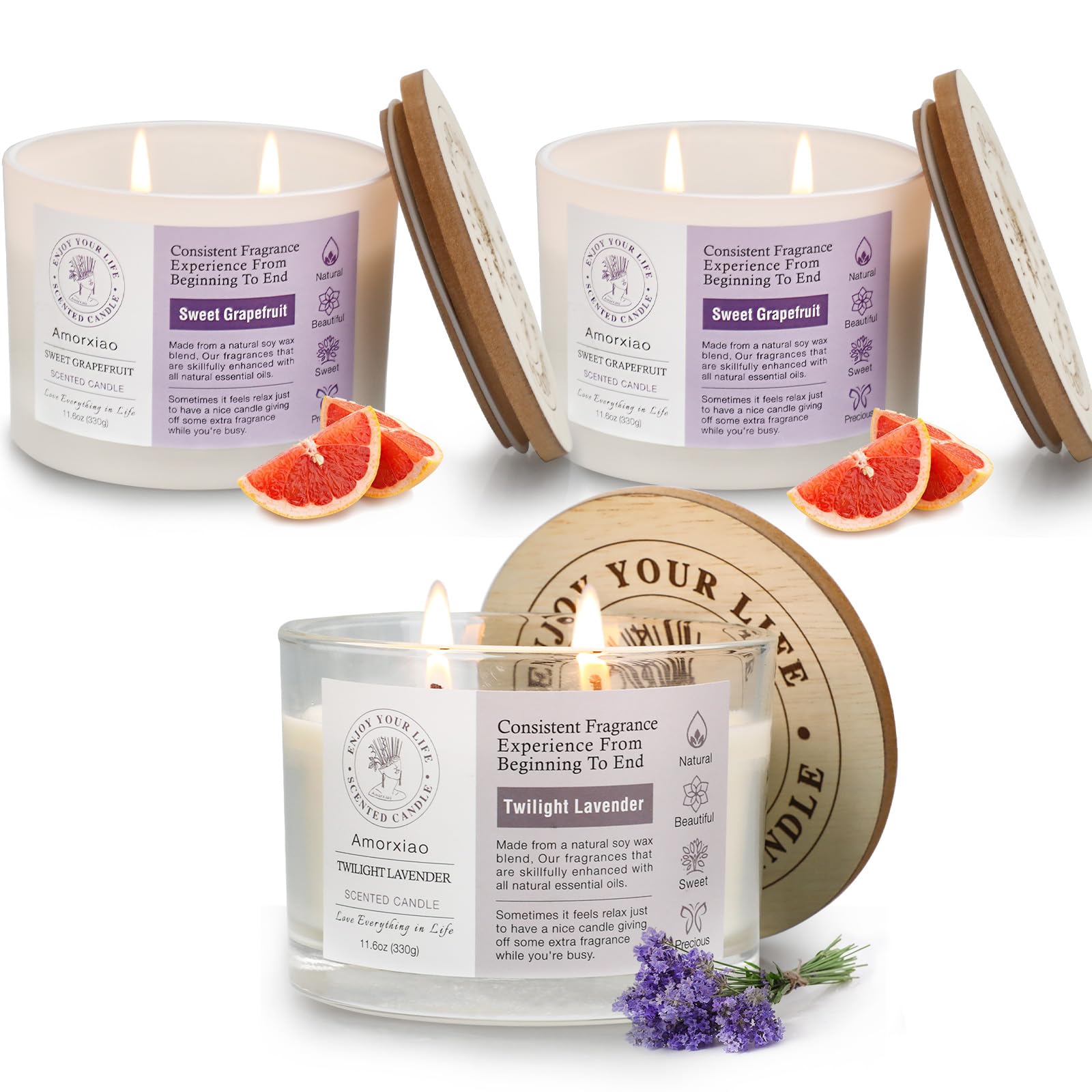 3 Pack Candles for Home Scented, 34.8 oz 240 Hour Long Lasting Candles Set, Grapefruit &Lavender ROSIANS uk supplements