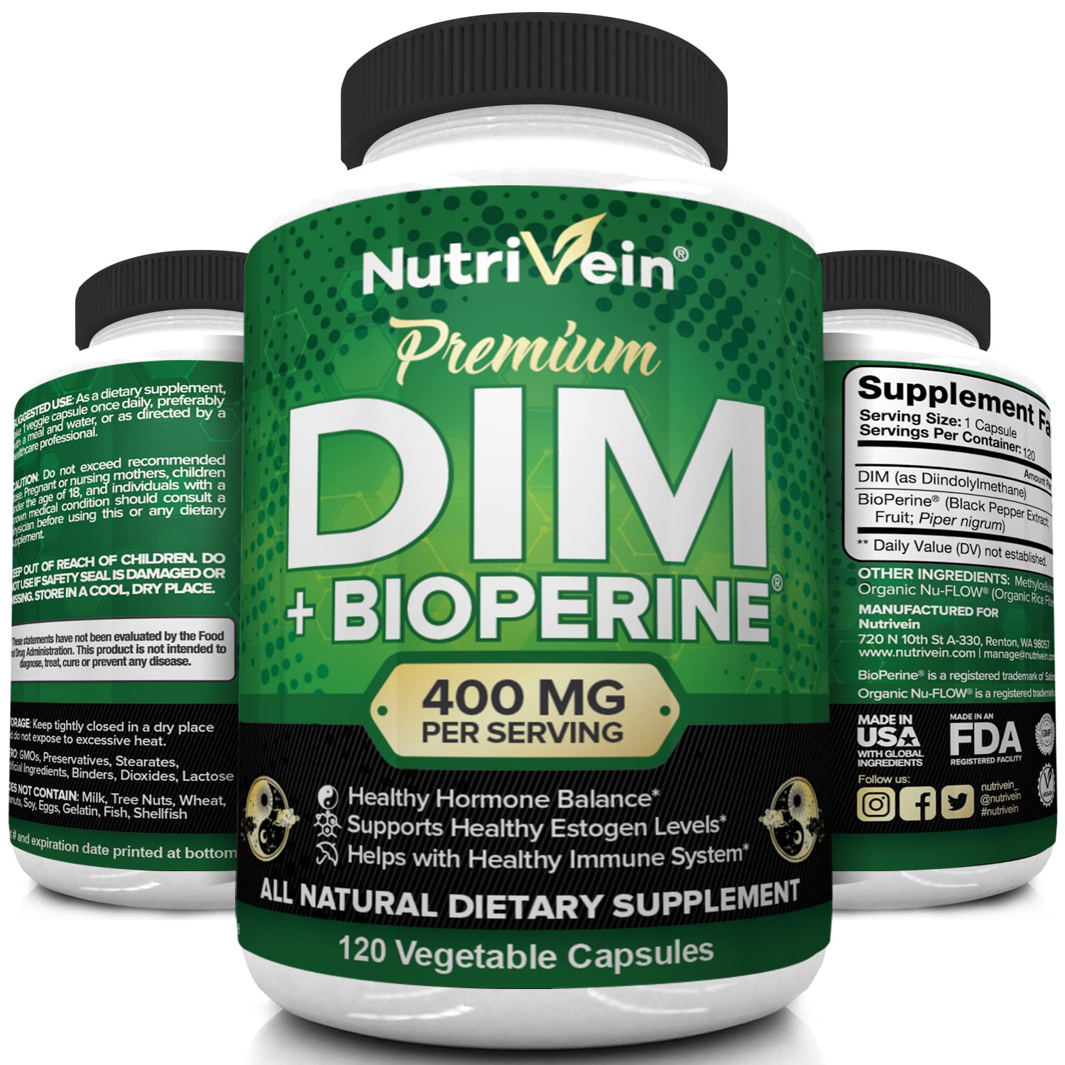 Nutrivein DIM Supplement 400mg Diindolylmethane Plus Bioperine - Maintain Hormone Nutrivein uk supplements