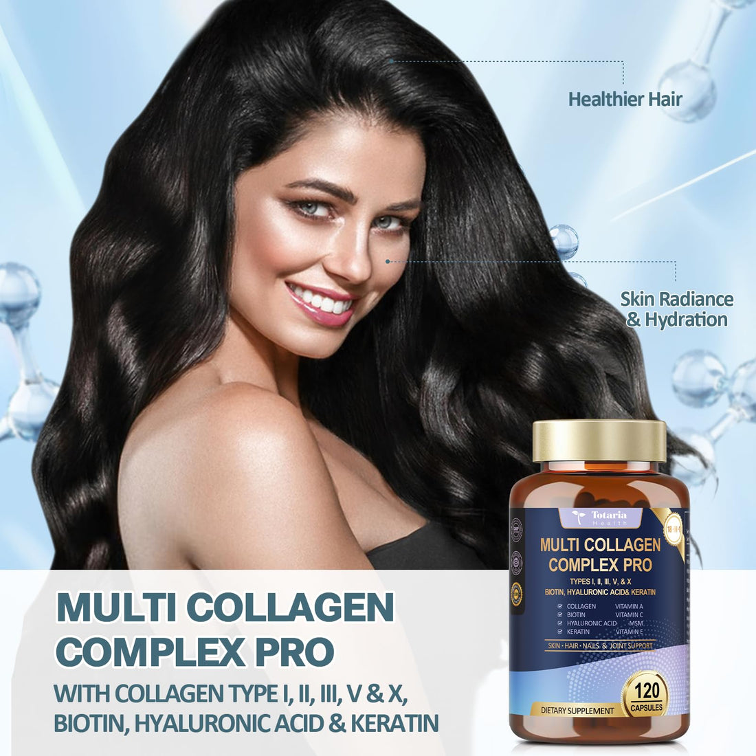 18-in-1 Collagen Pro with Hyaluronic Acid, Keratin, Biotin, VIT A C & E for Skin, Hair, Nails, Joint & Beauty - Multi Collagen Peptides Capsules