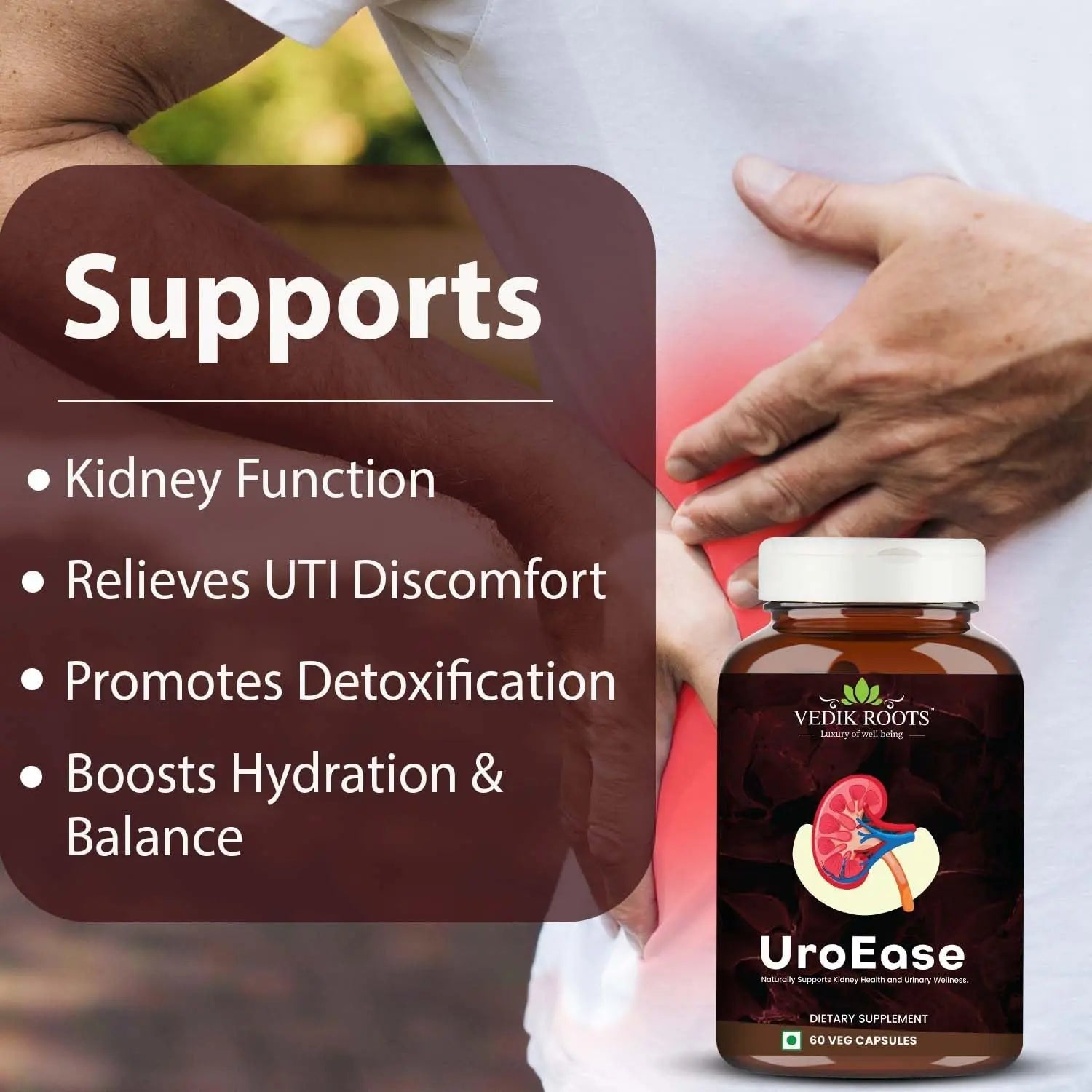 VEDIKROOTS UroEase | Ayurvedic Herbal Supplement for Kidney Health & Uric Acid Levels | Supports Urinary Tract Health | 60 Veg Capsules VEDIKROOTS uk supplements