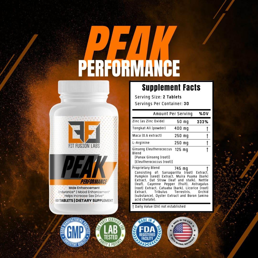 Fit Fusion Labs Peak Performance Natural Male Enhancement & Energy Booster – Tongkat Ali, Maca, Zinc & Ginseng – Supports Stamina, Strength & Recovery – 60 Tablets Fit Fusion Labs uk supplements