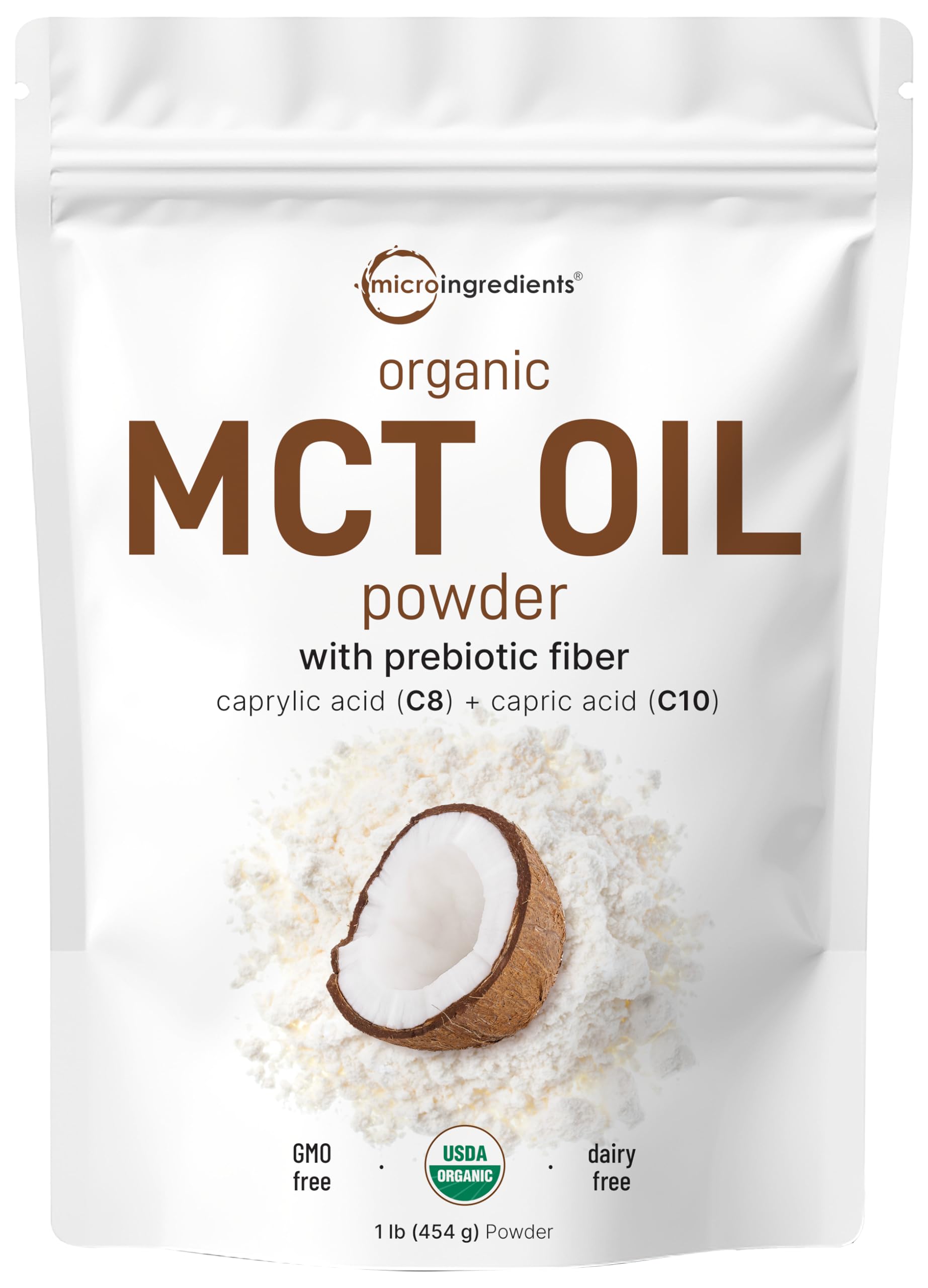 Organic MCT Oil Powder with Prebiotic Fiber,1 Pound(16 Ounce), Fast Fuel for Body and Brain Micro Ingredients uk supplements