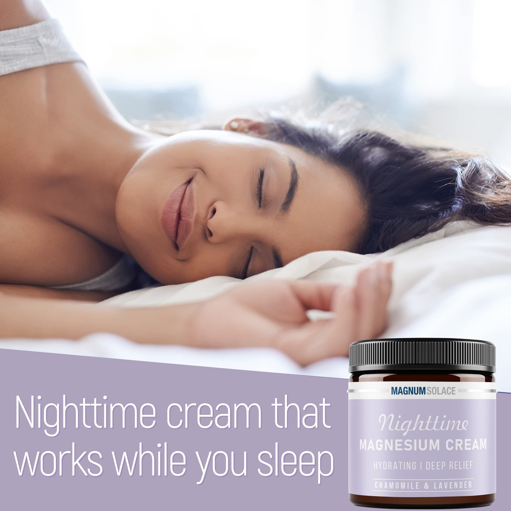 Magnum Solace Magnesium Lotion – Nighttime Magnesium Cream – Apply to Legs, Arms or Chest - Topical Magnesium Chloride – USA Made and Safe for Kids (Chamomile Lavender) Magnum Solace uk supplements