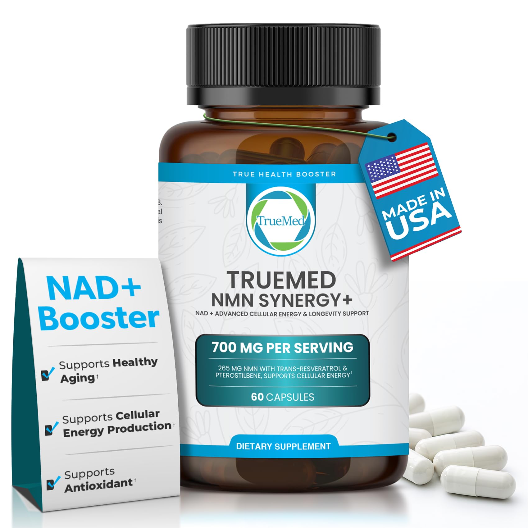 TRUEMED NMN Synergy+ 700mg – Premium NMN Supplement with Resveratrol & Pterostilbene | Advanced NAD+ Supplement for Cellular Energy, & Wellness Support | Non-GMO, Vegan, 60 Capsules TRUEMED uk supplements