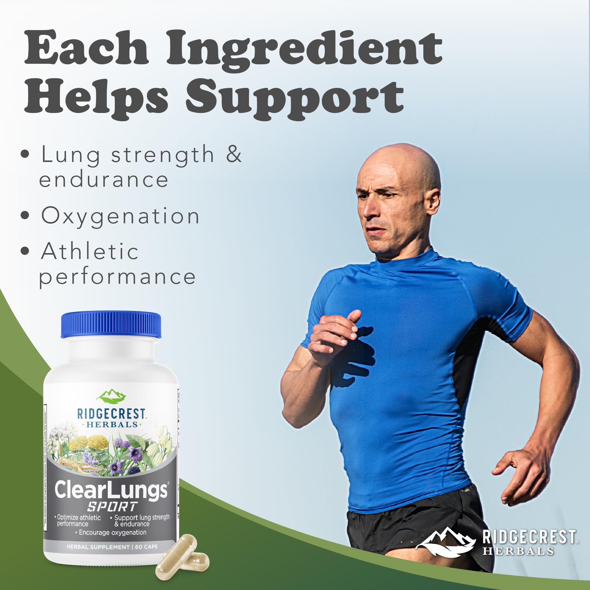 Ridgecrest Herbals ClearLungs Sport, Oxygen Intake and Lung Support Formula with Cordyceps, Rhodiola, Eleuthero (60 Vegan Caps, 30 Serv) RidgeCrest Herbals uk supplements