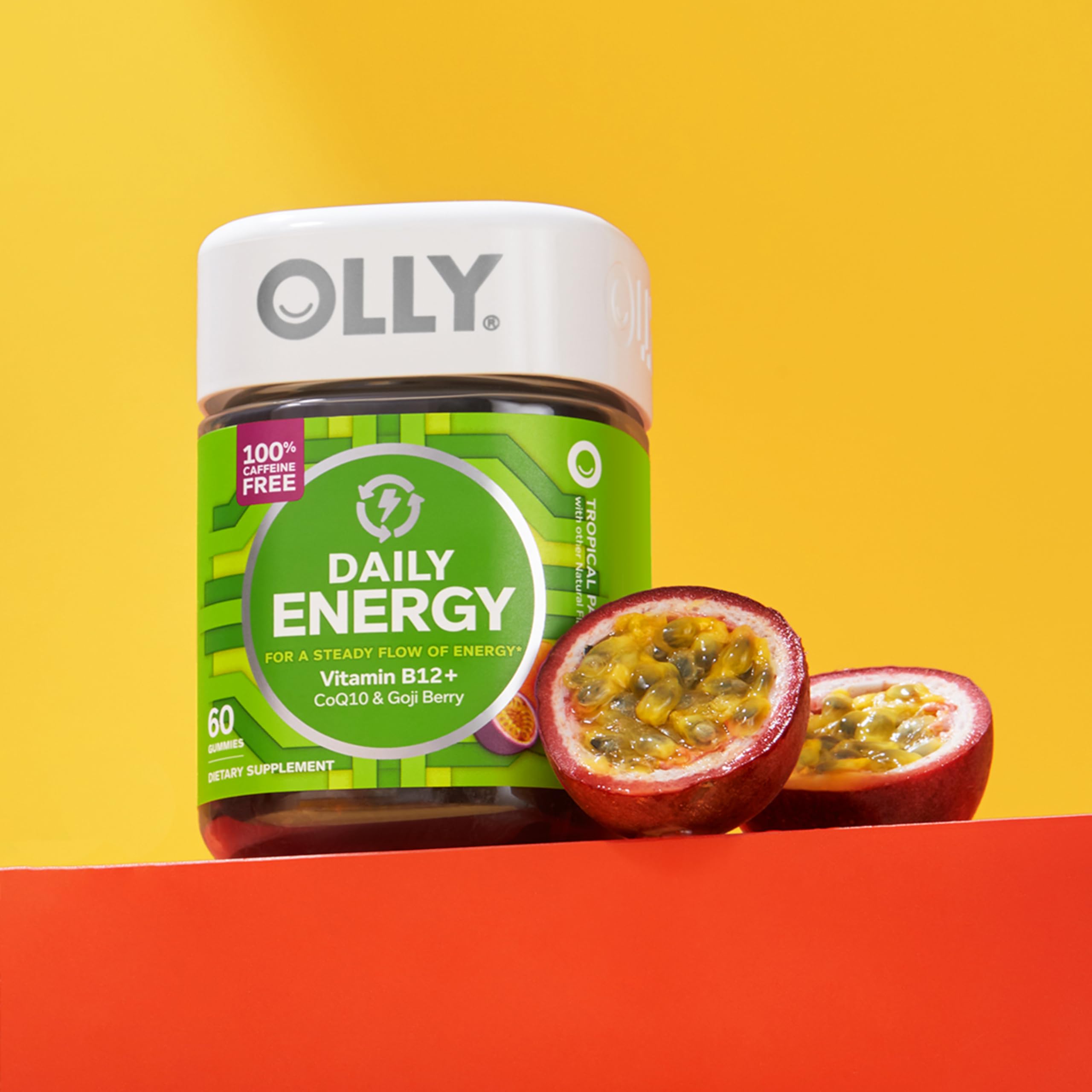 OLLY Daily Energy Gummy, Caffeine Free, Vitamin B12, CoQ10, Goji Berry, Adult Chewable Supplement, Tropical Flavor - 60 Count OLLY uk supplements