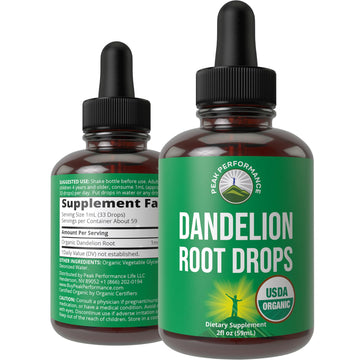 Dandelion Root Extract. USDA Organic Vegan Herbal Liquid Tincture Dandelions Supplement for Women and Men. Leaf Tonic for Immune, Liver, Gut Health. Zero Sugar, Gluten Free Supplements Not Capsules Peak Performance uk supplements
