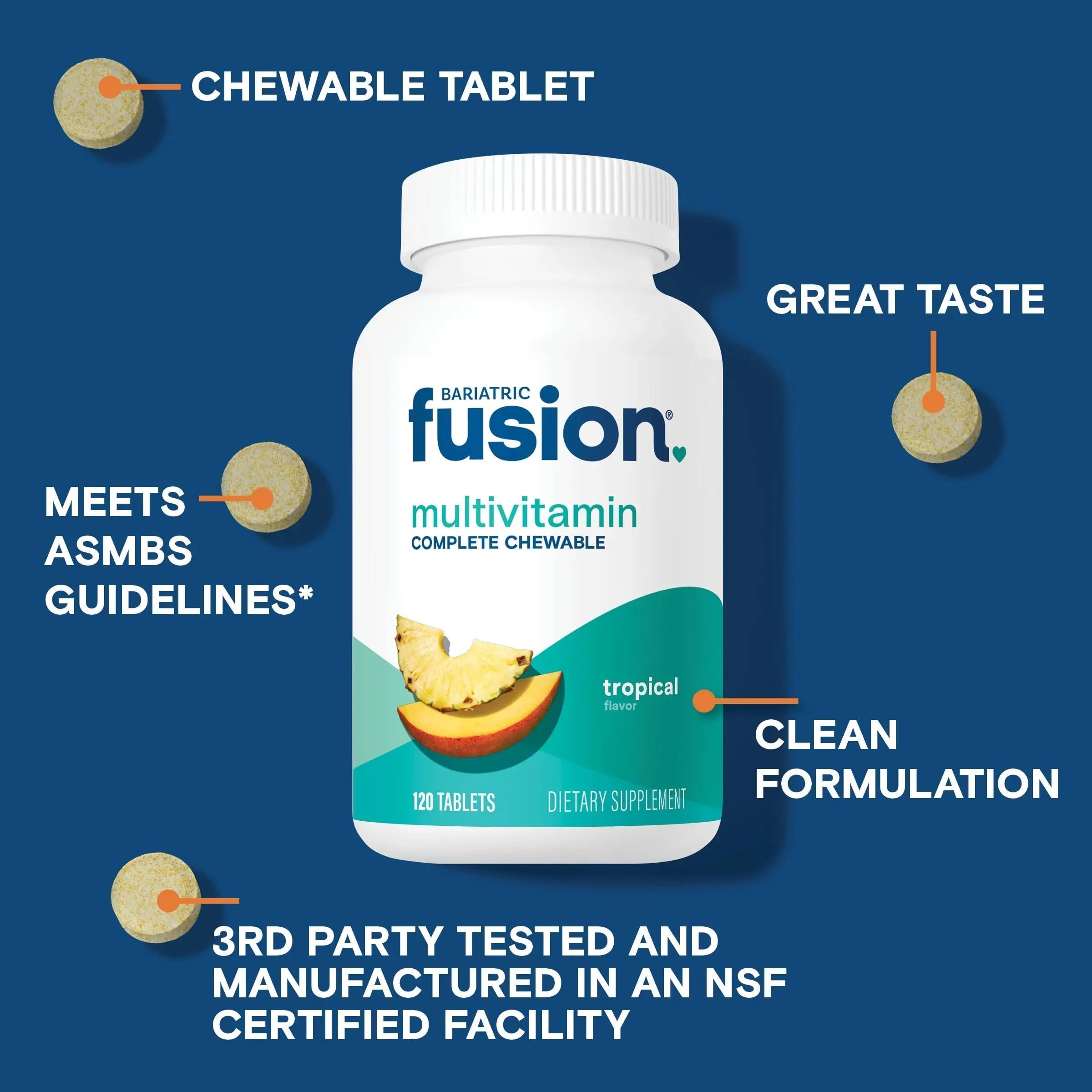 Bariatric Fusion Bariatric Multivitamin with Iron Complete Chewable | Tropical Flavor | Post Bariatric Vitamins Bariatric Fusion uk supplements