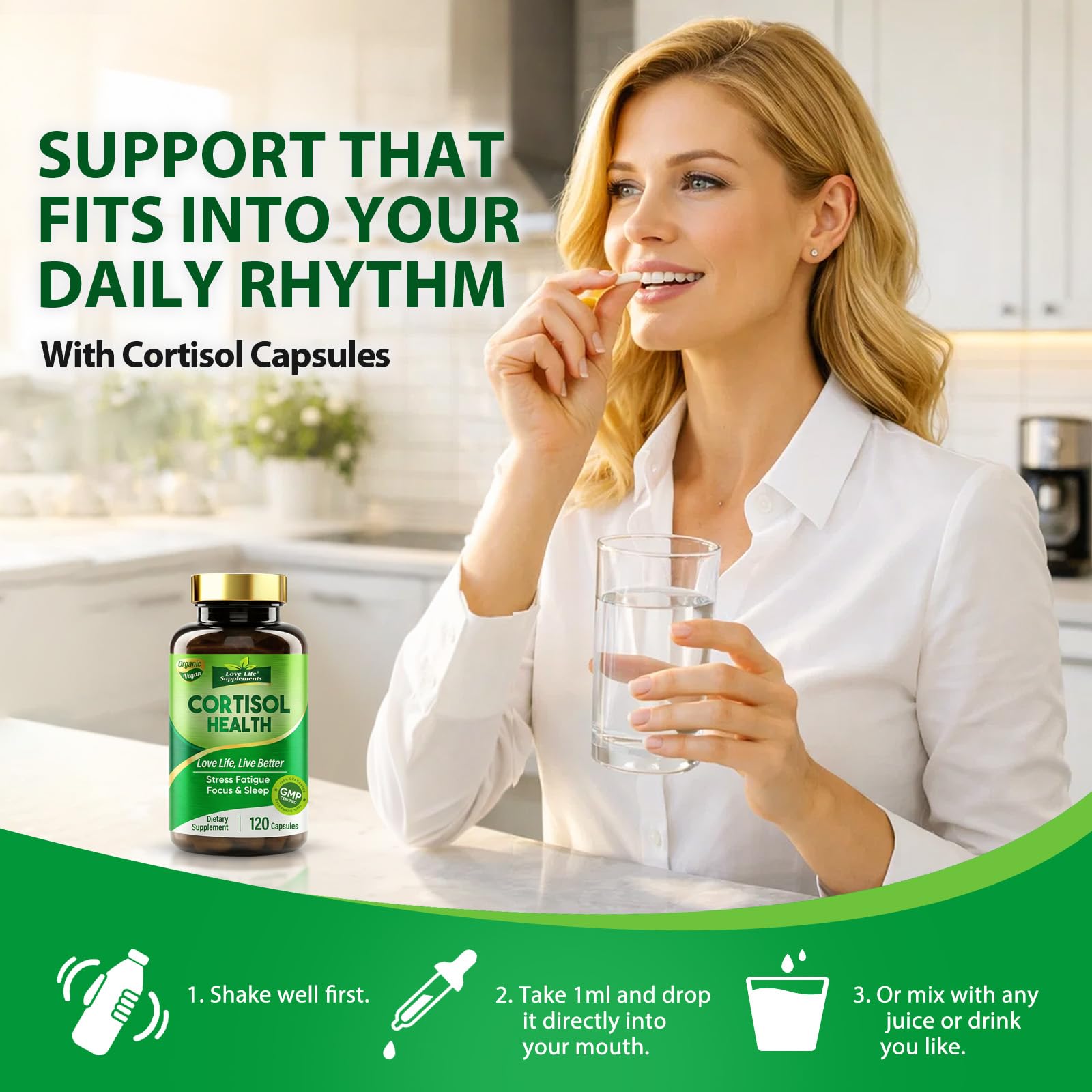 Cortisol Supplements for Women/Men, Advanced Stress & Cortisol Support with Ashwagandha & Rhodiola Rosea, Promotes Relaxation, Mood, Focus, and Restful Sleep for Men and Women, 120 Capsules Love Life Supplements uk supplements