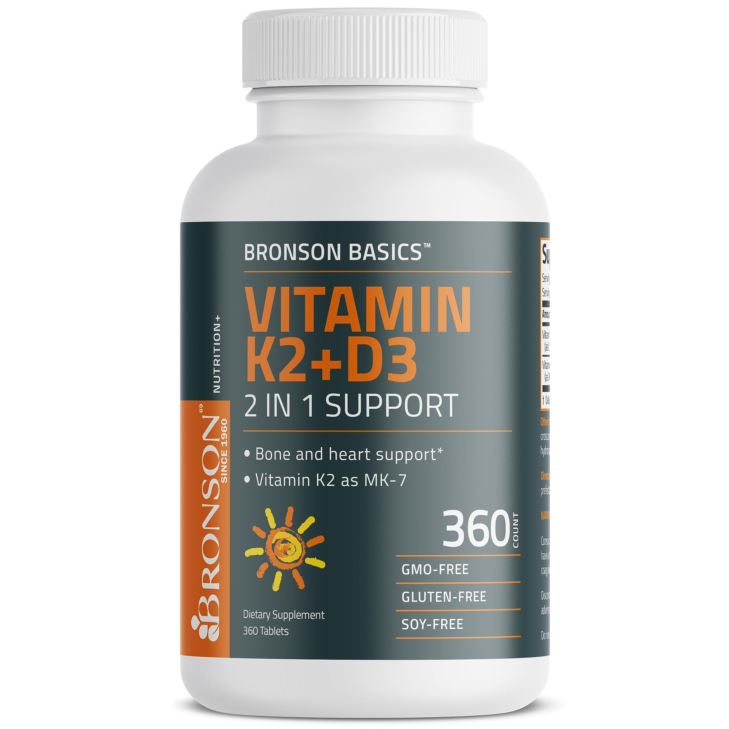Bronson Basics Vitamin K2 D3 (MK7) Supplement Non-GMO Formula 5000IU (125 mcg) Bronson uk supplements