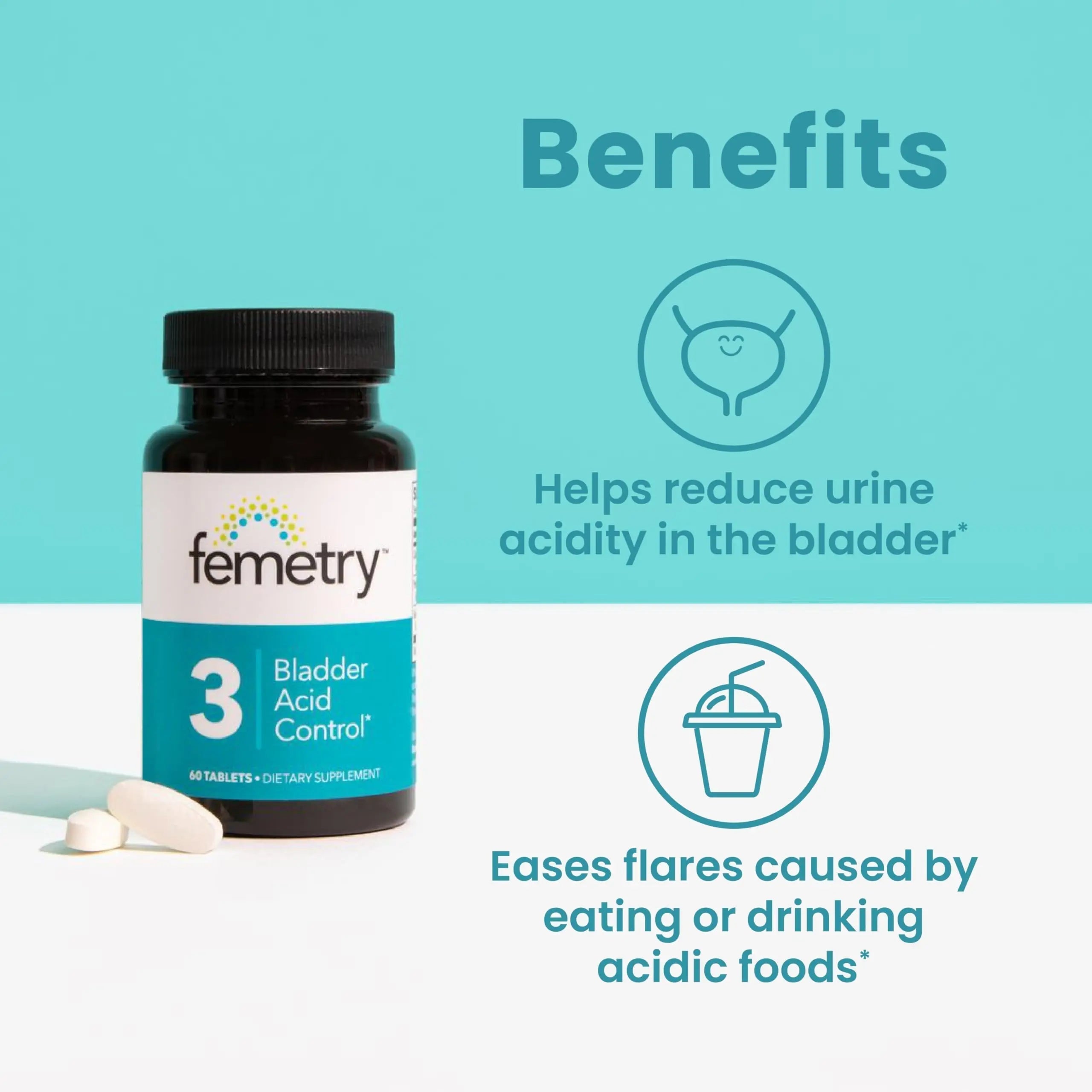 LifeSeasons Femetry Bladder Acid Control - Support for Interstitial Cystitis - Reduce Urine Acidity in The Bladder - Eases Flares Caused by Eating or Drinking Acidic Foods - 60 Tablets LifeSeasons uk supplements
