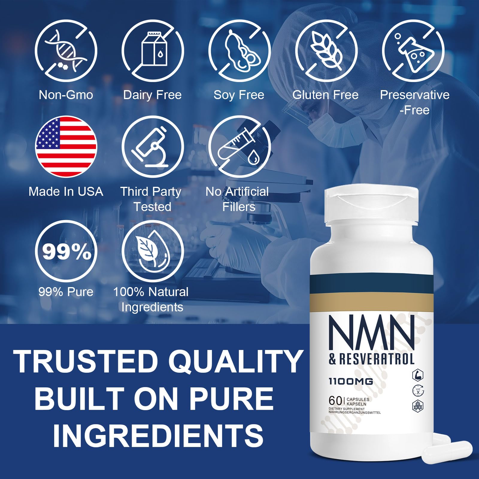 Jeaderly 1100mg NMN & Trans-Resveratrol, 3-in-1 Supplement, 60 Veggie Capsules – Supports NAD+ Boost*, Cellular Energy, Immune Function, Muscle Health & Anti-Aging, 30-Day Supply Jeaderly uk supplements