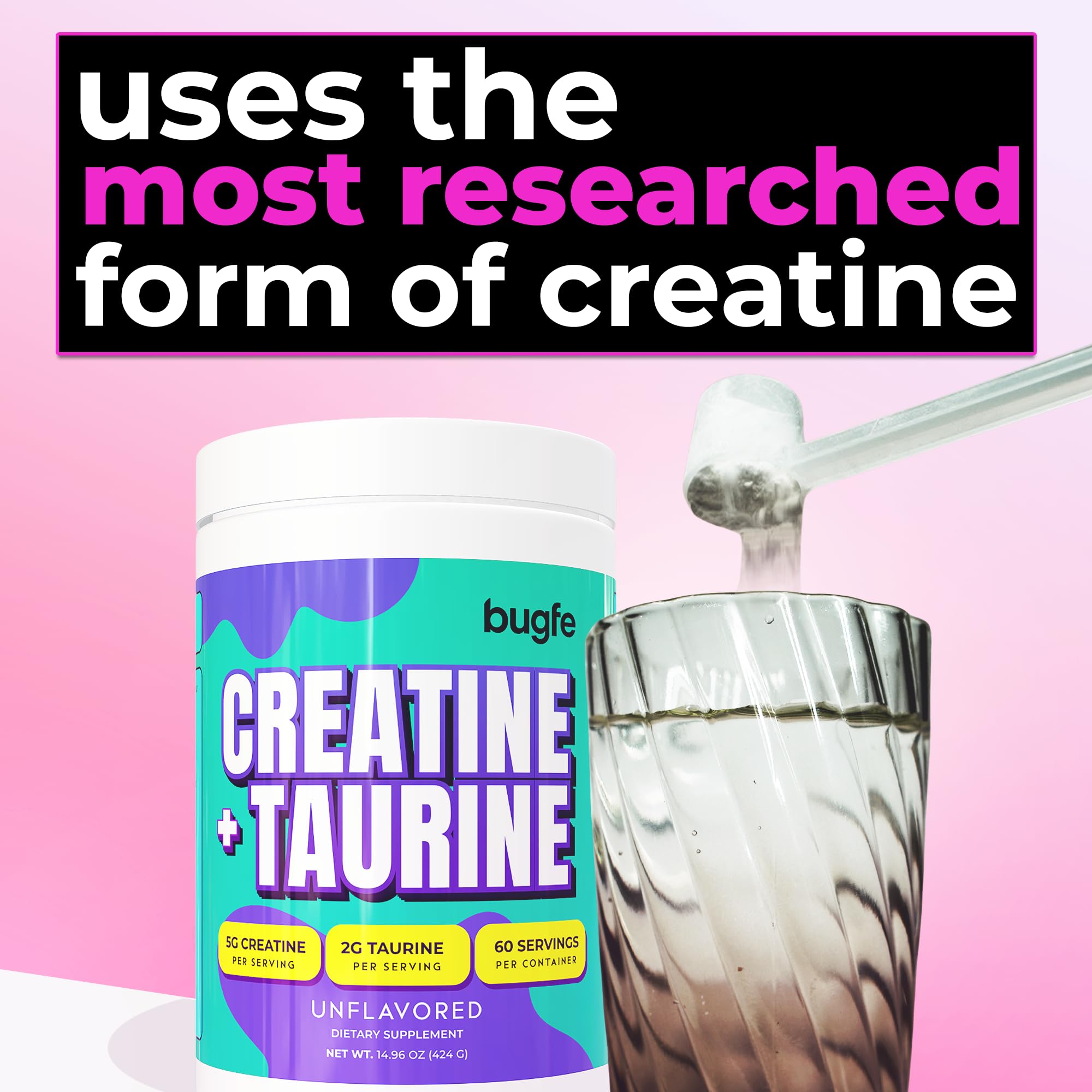 Creatine with Taurine for Women & Men - Unflavored Micronized Creatine Monohydrate Plus Taurine Powder to Support Muscle Strength, Recovery & Brain Health (60 Servings) Bugfe uk supplements