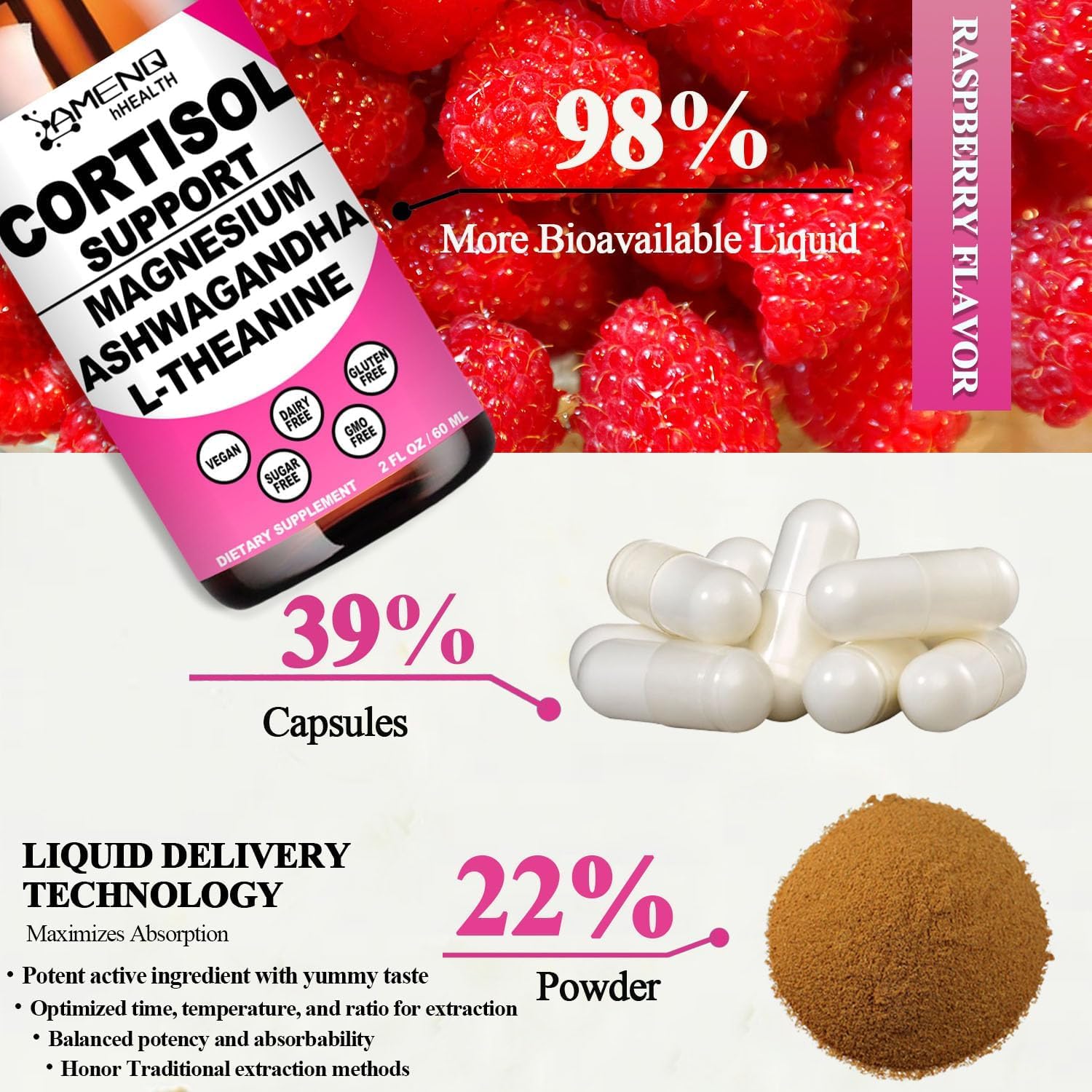 Cortisol Supplement Liquid Drops, 17-in-1 Cortisol Reducer w. Ksm-66 Ashwagandha Theanine Rhodiola Rosea Magnesium Phosphatidylserine, Hormone Balanced & Lower Cortisol for Women Calm* Relaxation AMENQ hHEALTH uk supplements