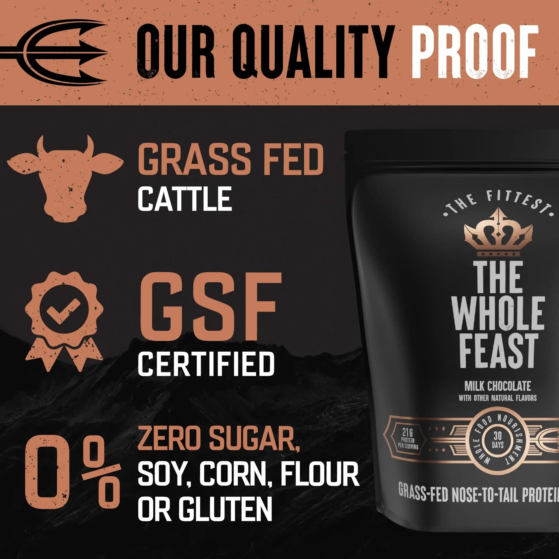 The Fittest Whole Feast Beef Protein Powder - Milk Chocolate - Grass Fed Nose to Tail Carnivore Blend Including Liver, Colostrum and Whole Bone - BCAAs - 14g Collagen, 21g Total Protein The Fittest Ever uk supplements