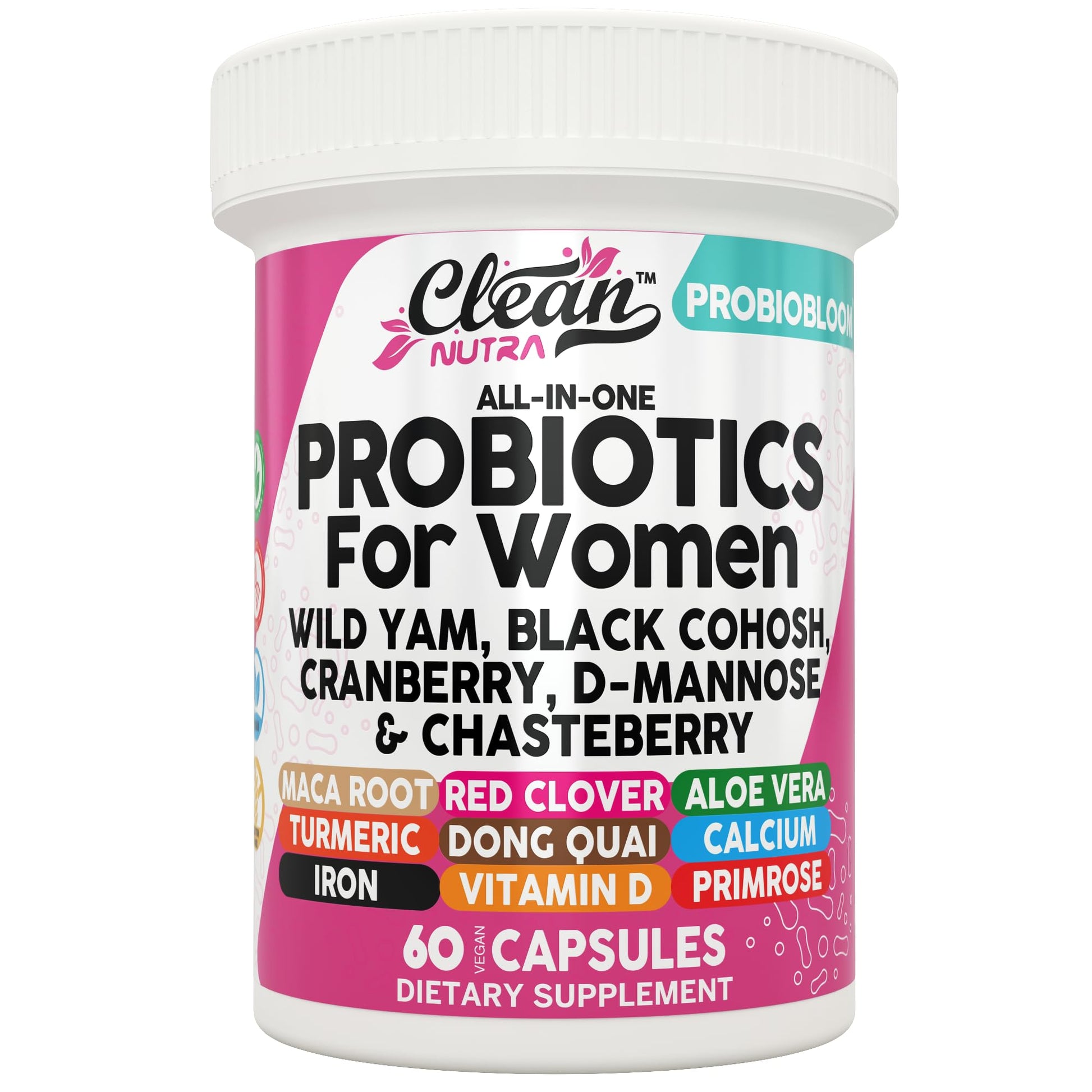 Clean Nutraceuticals Probiotics for Women with D Mannose, Cranberry Extract, Wild Yam, Chasteberry - 20 Probiotic and Prebiotic Strains - PH Balance, Womens Probiotic for Digestive Health - 60 Count Clean Nutraceuticals uk supplements