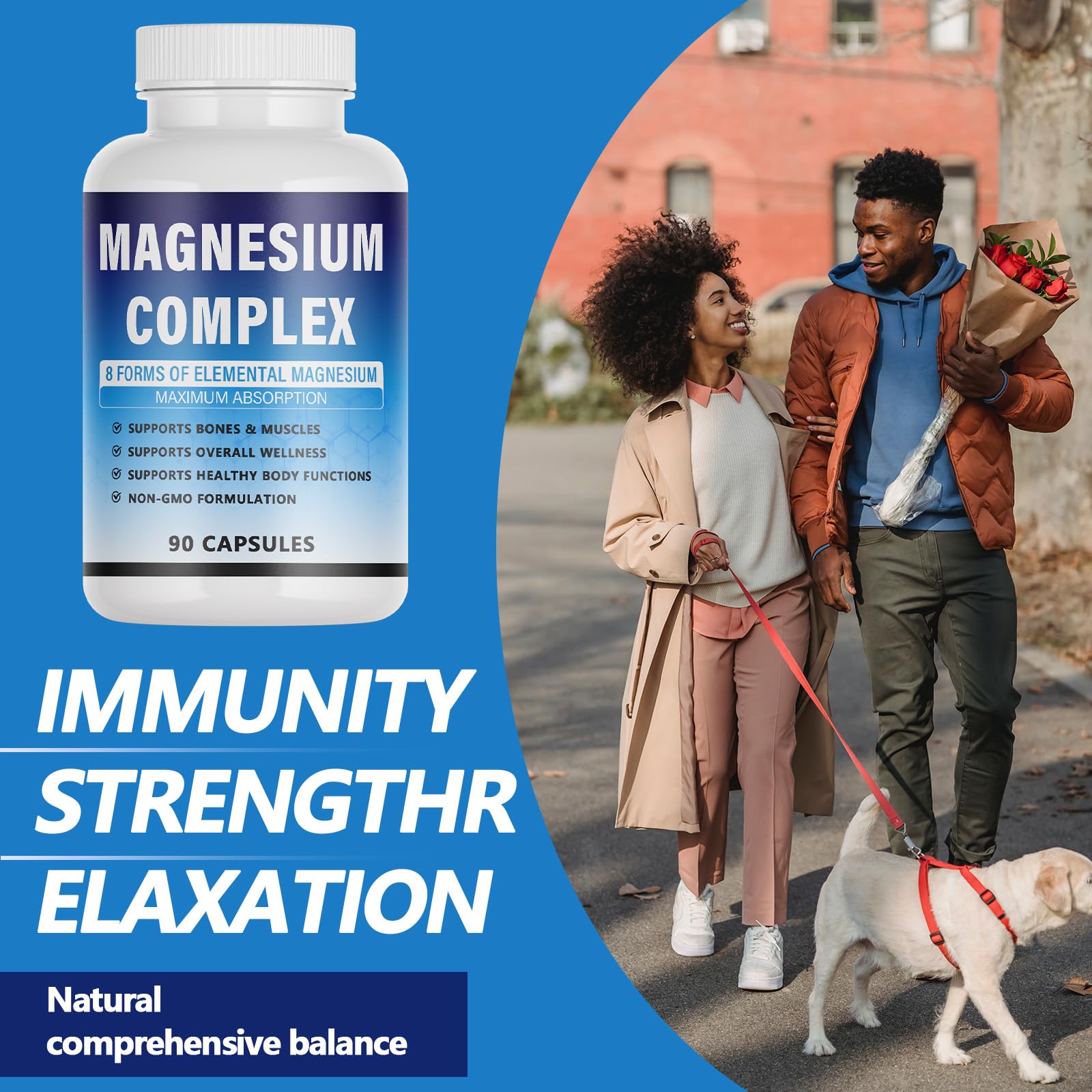 Magnesium Complex Supplement - 8 Elemental Magnesium 1000mg - Glycinate, Citrate, Malate, Taurate Chelated | Easy Absorption, Energy Support | Vegan Non-GMO, 90 Capsules (1pc) KFUKFU uk supplements