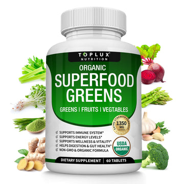 Organic Super Greens Capsules Superfood Fruit Veggie Supplement - 28 Powerful Natural Toplux uk supplements