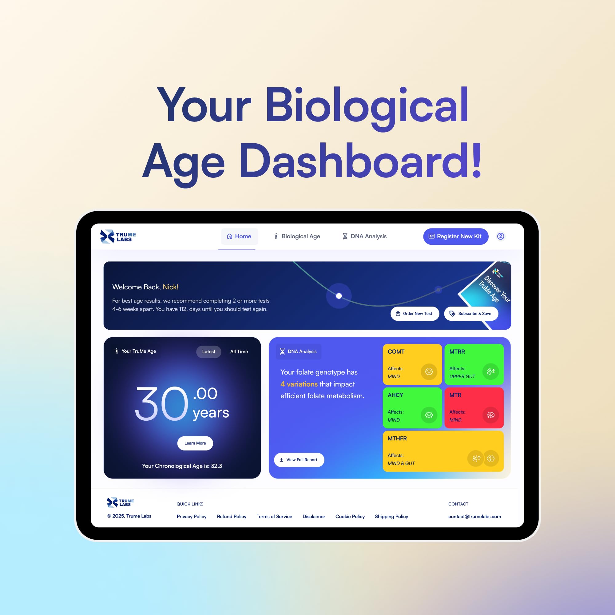 TruMe Labs Biological Age at-Home Test Kit (Saliva) – Biological Age Estimate + Peer Percentile Comparison, 10-Page Action Plan, Results in 1–2 Weeks. TruMe Labs uk supplements