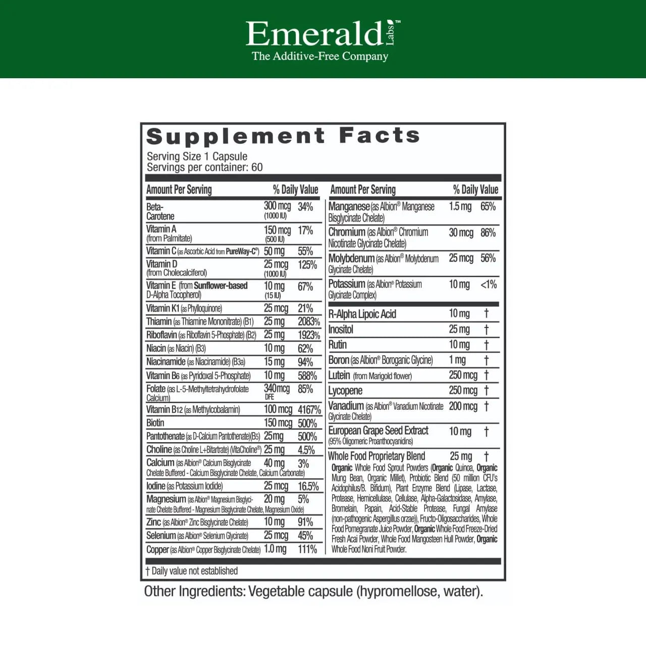 EMERALD LABS Complete 1-Daily Multi - Complete Multivitamin for Men & Women with Vitamin C, Methylated Folate, Whole-Food Blend & More EMERALD LABS uk supplements