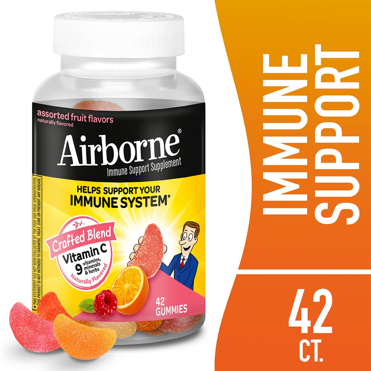Airborne 750mg Vitamin C Immune Support Supplement Gummies for Adults, Assorted Fruit Flavor, Gluten Free Crafted Blend with Powerful Antioxidants Vitamins A C & E, 42 Gummies (2 Pack) Airborne uk supplements