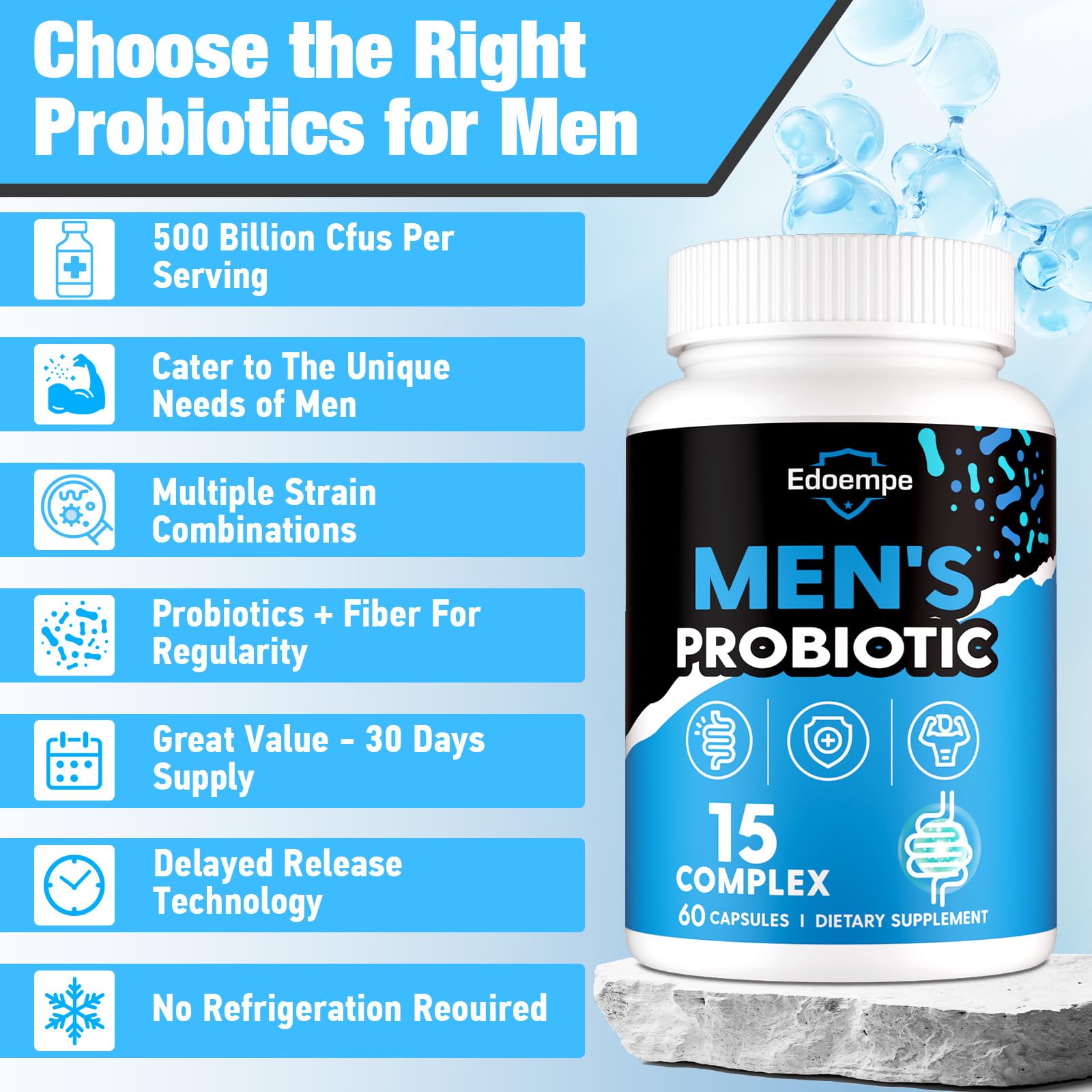 Probiotics for Men, 500 Billion CFUs 12 Strains, Mens Probiotics for Gut Health*, Digestive Health*, Energy, Prostate & Urinary Tract*, with Cranberry, Goji, Turmeric & Amla, Shelf Stable, 60 Caps Edoempe uk supplements