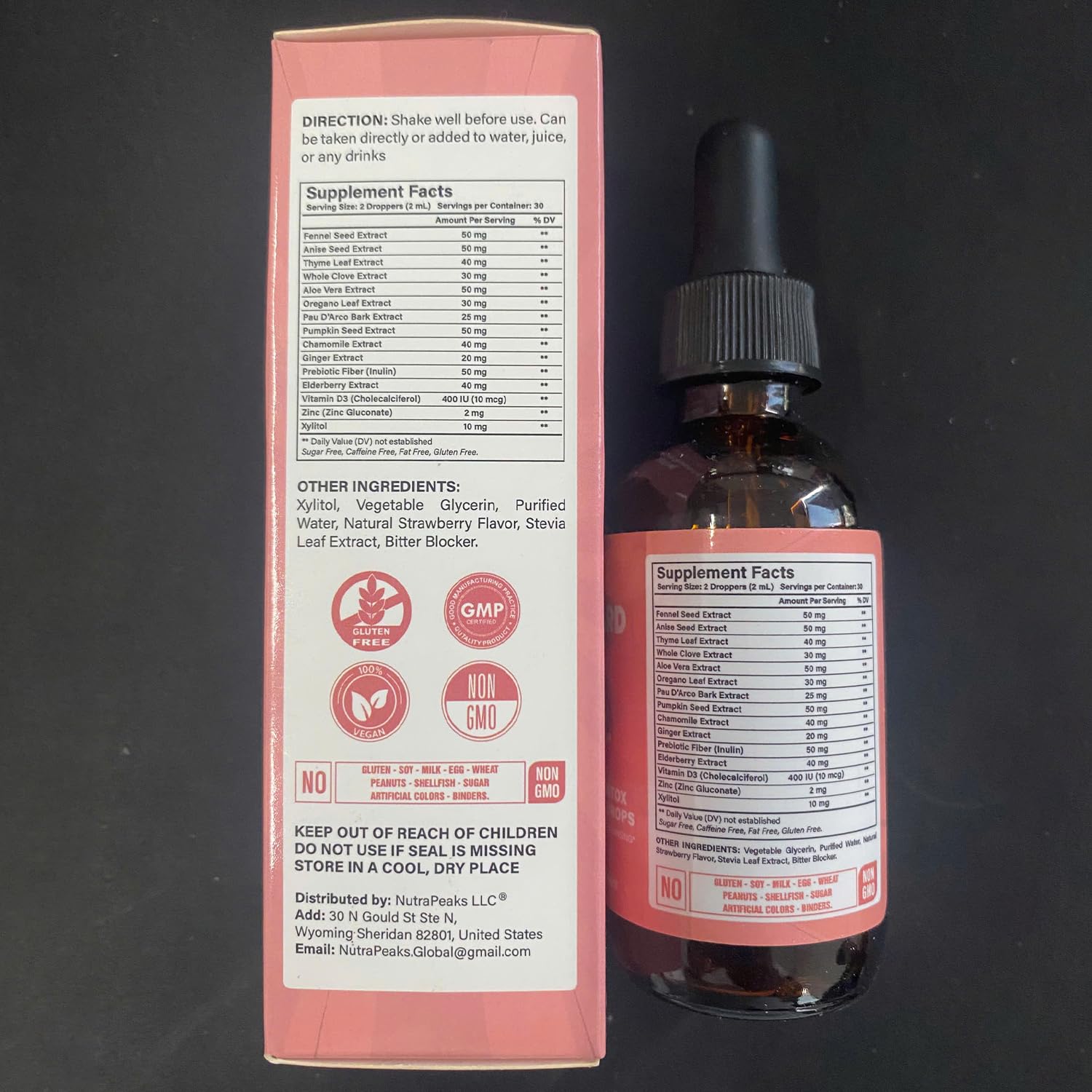 NutraPeaks Kids Liquid Botanical Drops – Natural Blend with Prebiotics, Chamomile, Ginger & Elderberry – Sugar-Free, Alcohol-Free, Non-GMO – 2 fl oz NutraPeaks uk supplements