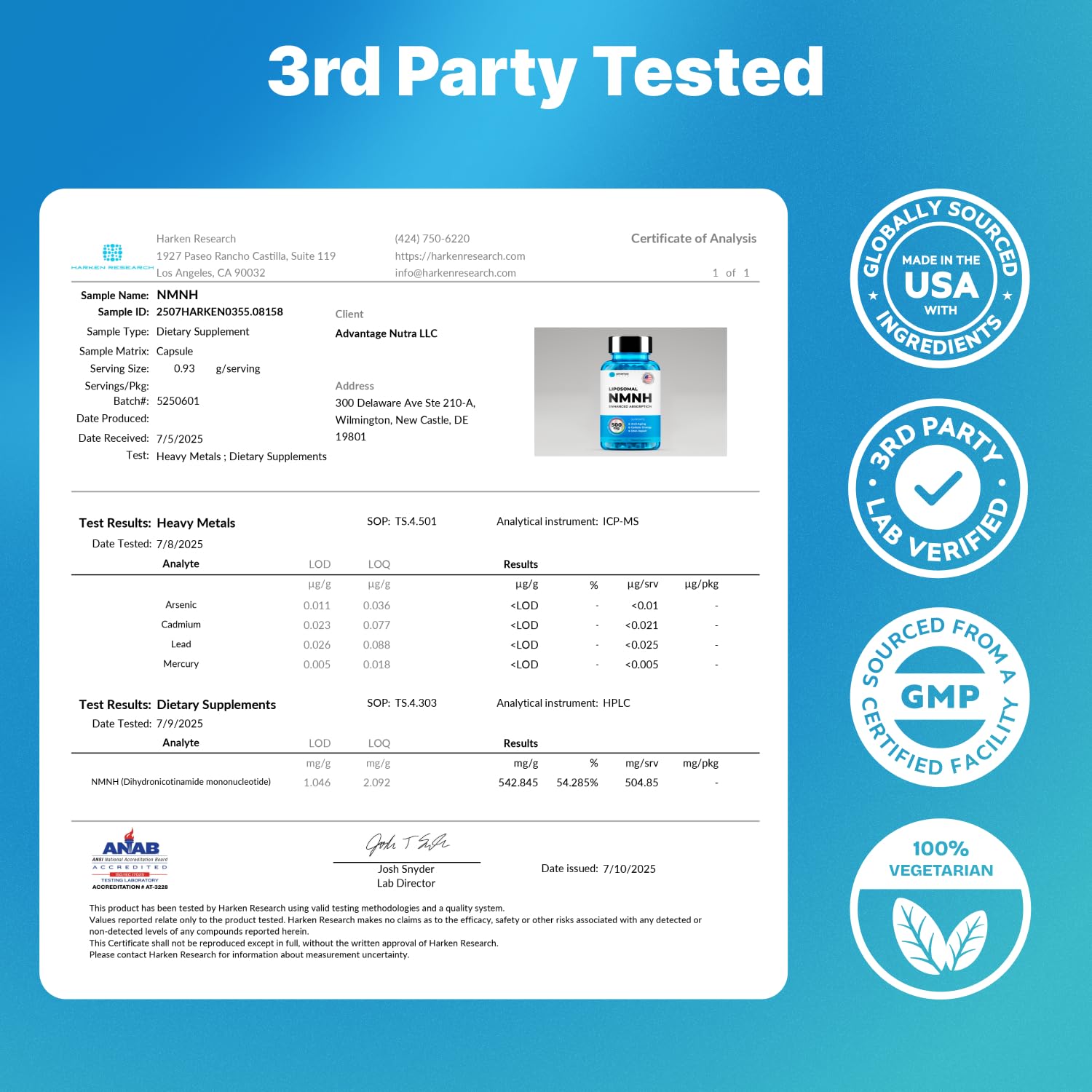 Liposomal NMNH 500 MG - NMN Supplement Alternative - NAD Supplements for Women & Men | Healthy Anti Aging - Cell Support for Energy, Focus & Skin - Advanced NAD+ Resveratrol 3-Party Tested | 1 Pack AdvantageNutra uk supplements